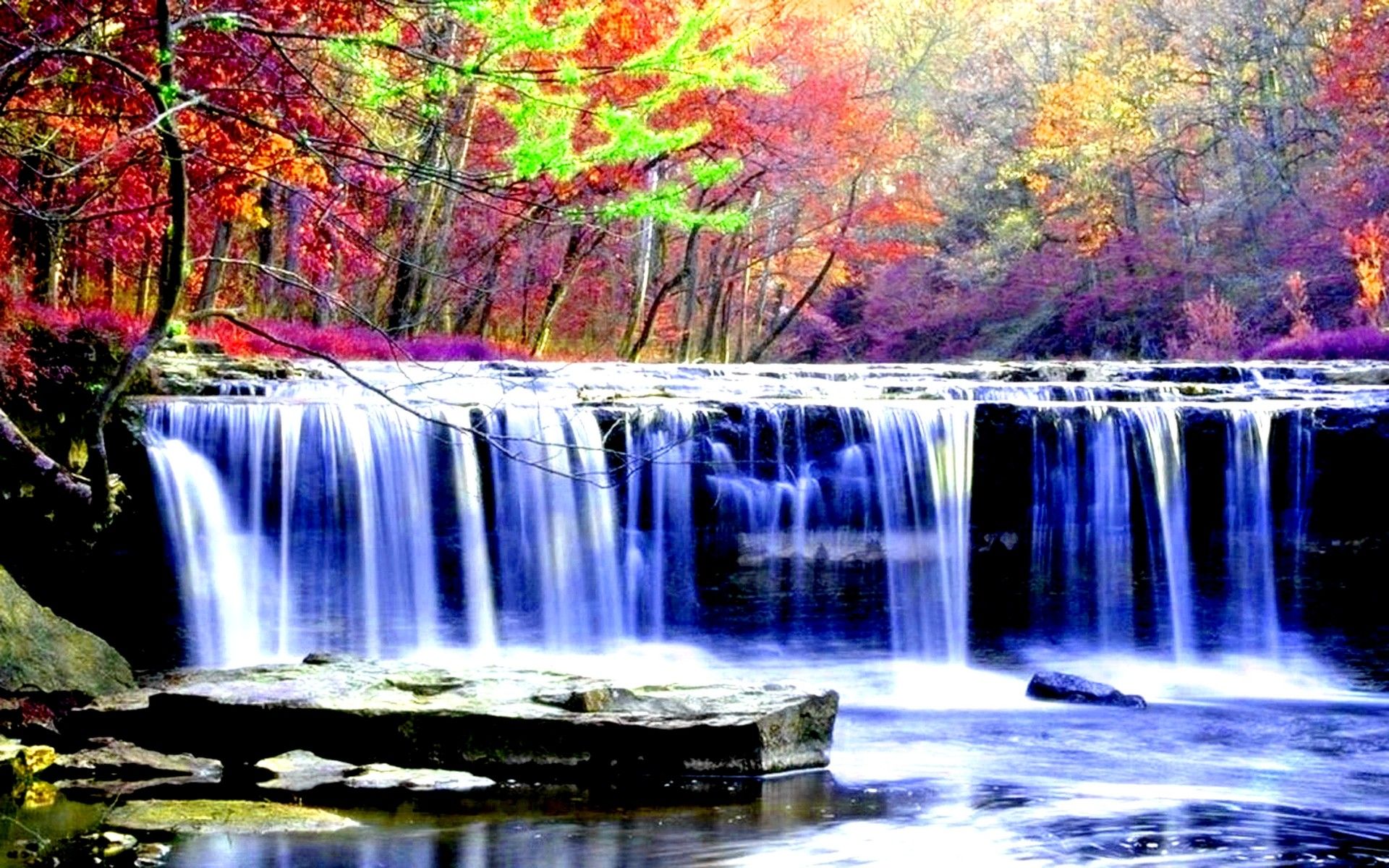 Waterfalls Falls Nature Forest Autumn Live Waterfall - Waterfall - HD Wallpaper 
