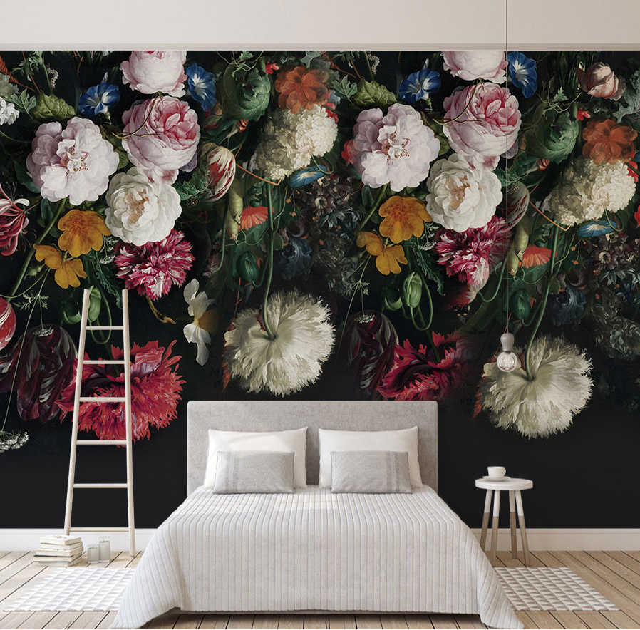 Black Floral Bedroom - HD Wallpaper 