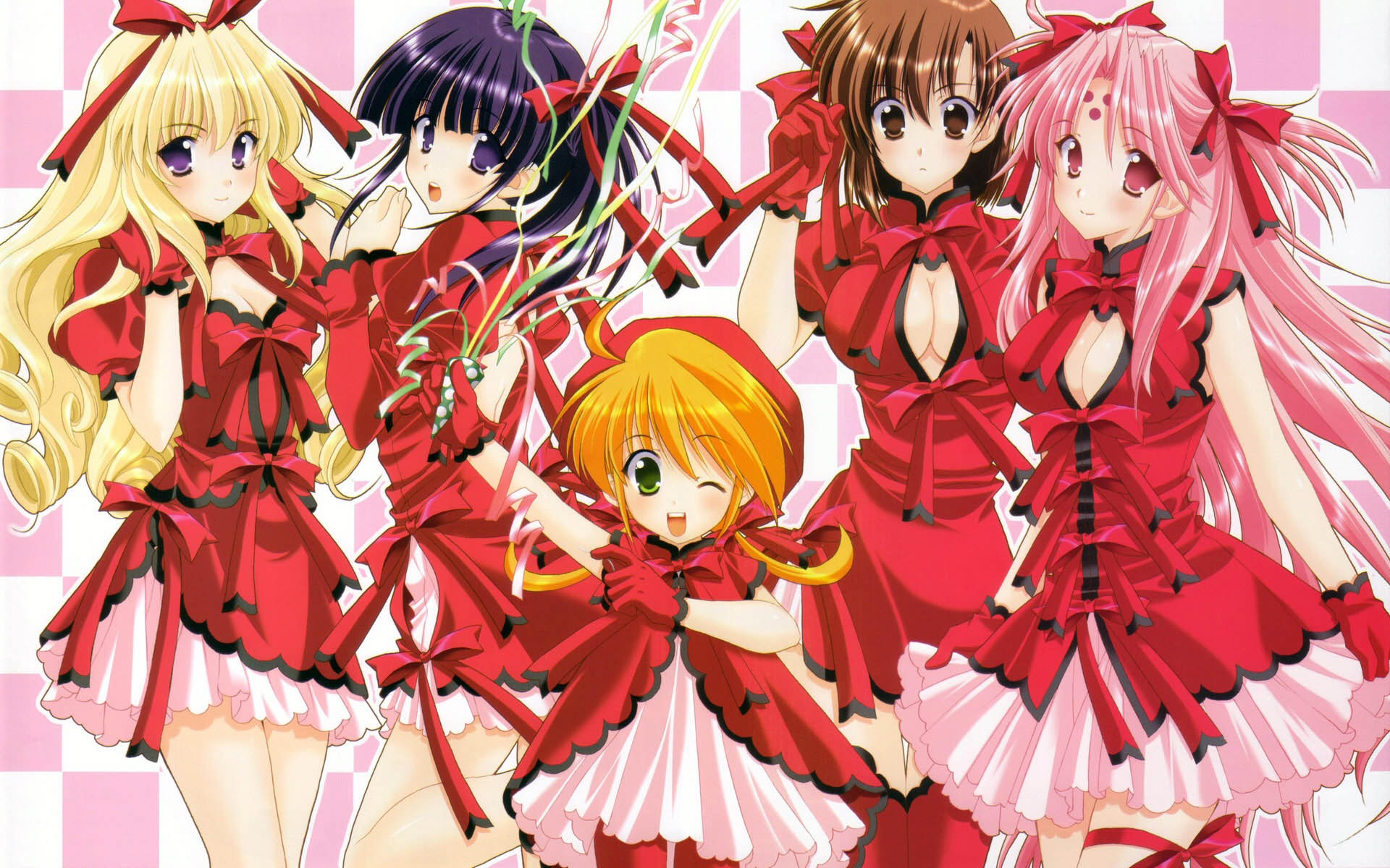 Wallpaper Five Red Anime Girl - Cute Anime Girl Christmas - HD Wallpaper 