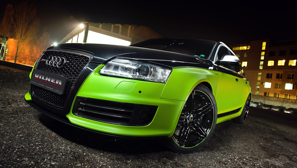 Night, Lights, Tuning, Green, Black, Glow, Rims, Vilner, - Green And Black Audi - HD Wallpaper 