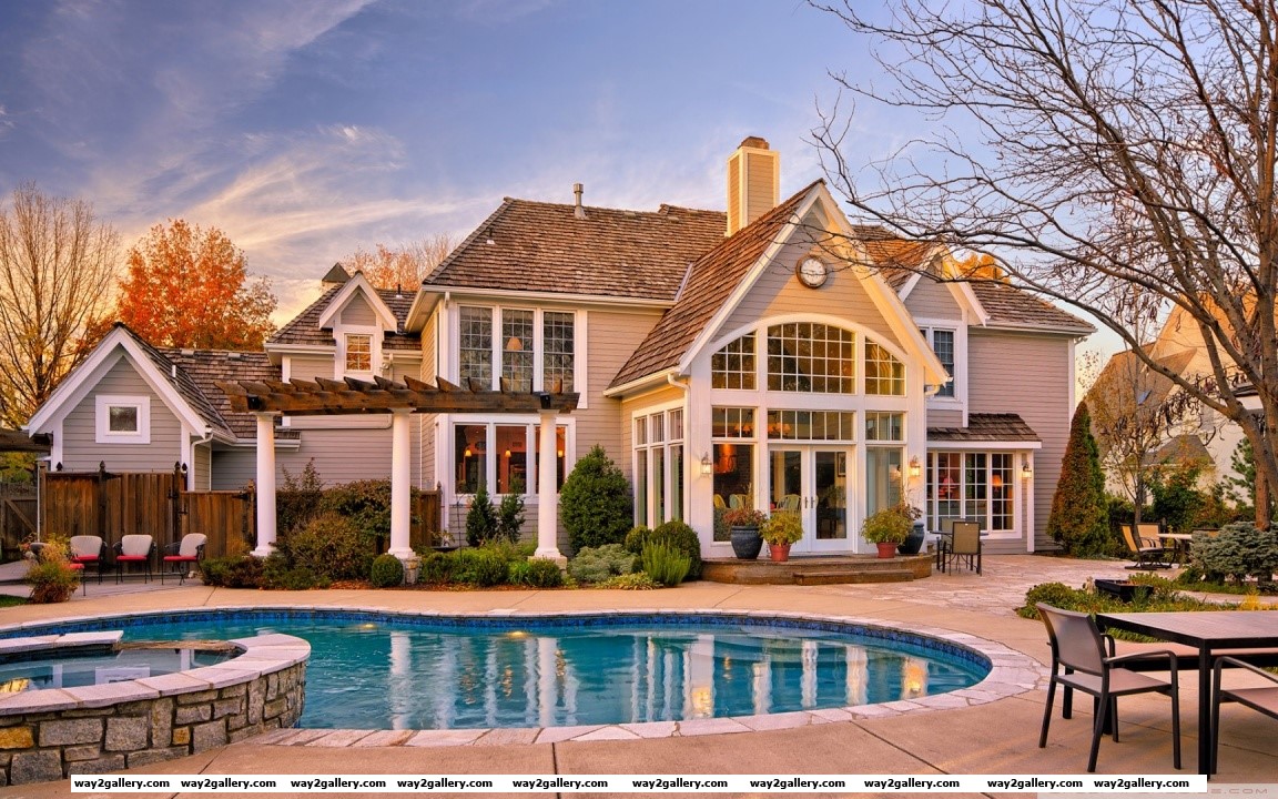 House With Pool In The Yard Hd Wide Wallpaper - House Image Full Hd - HD Wallpaper 