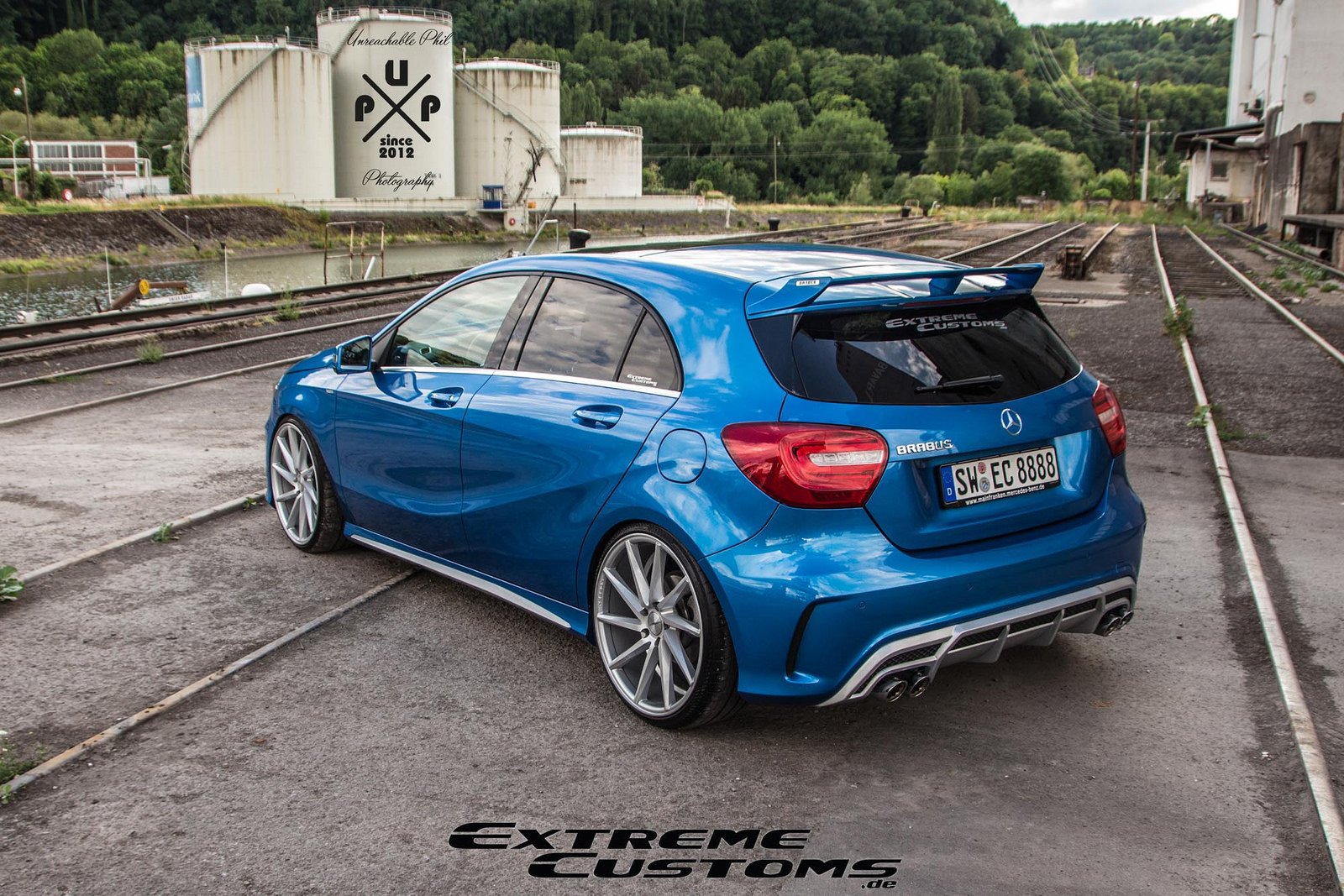 Mercedes A45 Amg Vossen Wheels Cars Blue - Mercedes Benz A45 Amg Blue - HD Wallpaper 