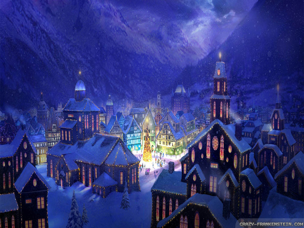Christmas Town At Night - HD Wallpaper 