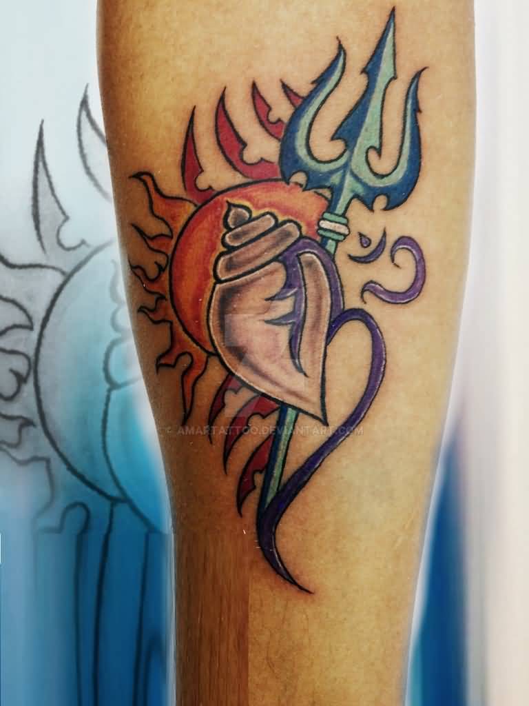 Trishul And Sun Tattoo - HD Wallpaper 