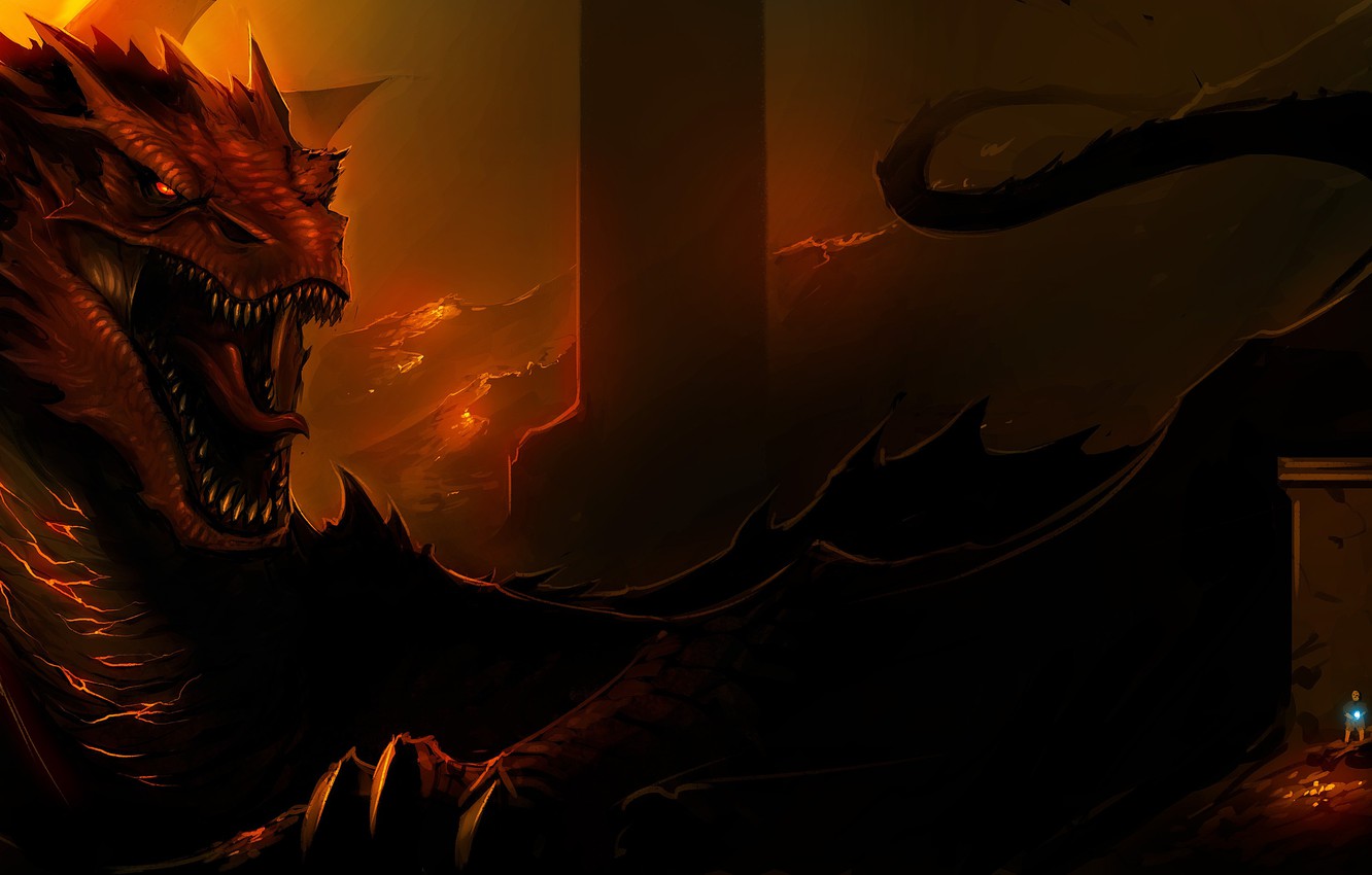 Photo Wallpaper Fire, Dragon, Art, Lord Of The Rings, - Lord Of The Rings Dragon Art - HD Wallpaper 