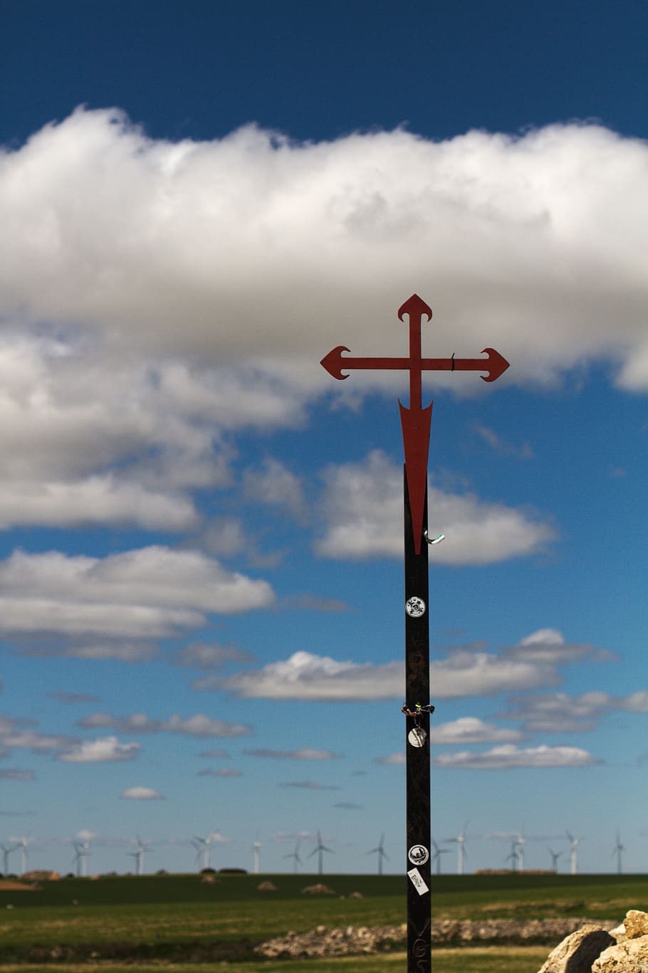 Cross, Windmill, Blue Sky, Camino De Santiago, Spain, - HD Wallpaper 