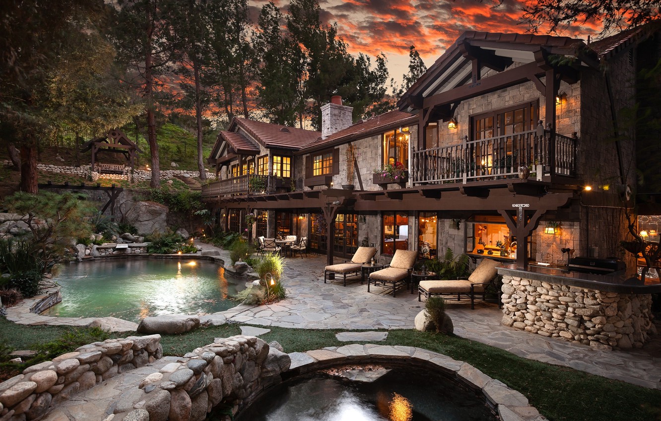 Photo Wallpaper Dream, House, Pool - La Casa Con Piscina De Noche - HD Wallpaper 