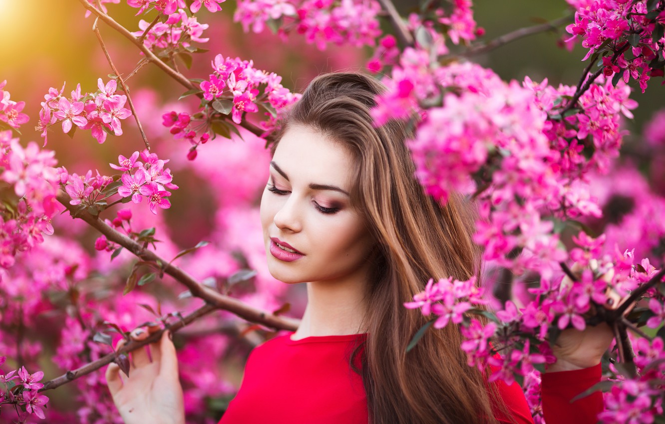 Photo Wallpaper Girl, Flowers, Beauty, Spring, Garden, - Beautiful Girls In  Flower - 1332x850 Wallpaper 