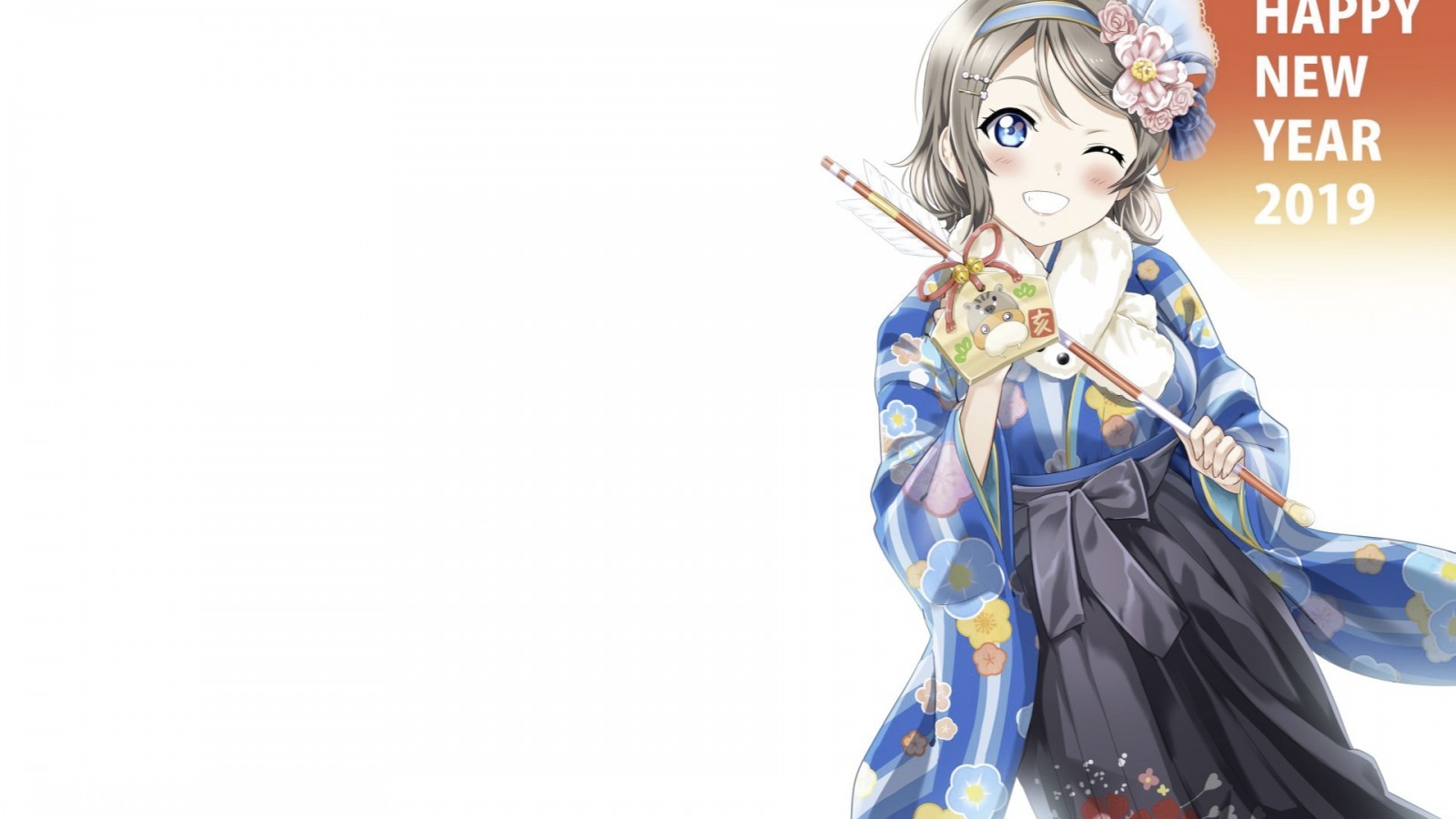 Watanabe You, Love Live Sunshine, Wink, Happy New Year - Anime - HD Wallpaper 