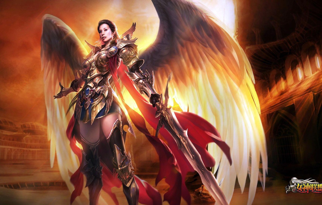 Photo Wallpaper Angel, Sword, Warrior, League Of Angels, - Angel Sword Warrior - HD Wallpaper 