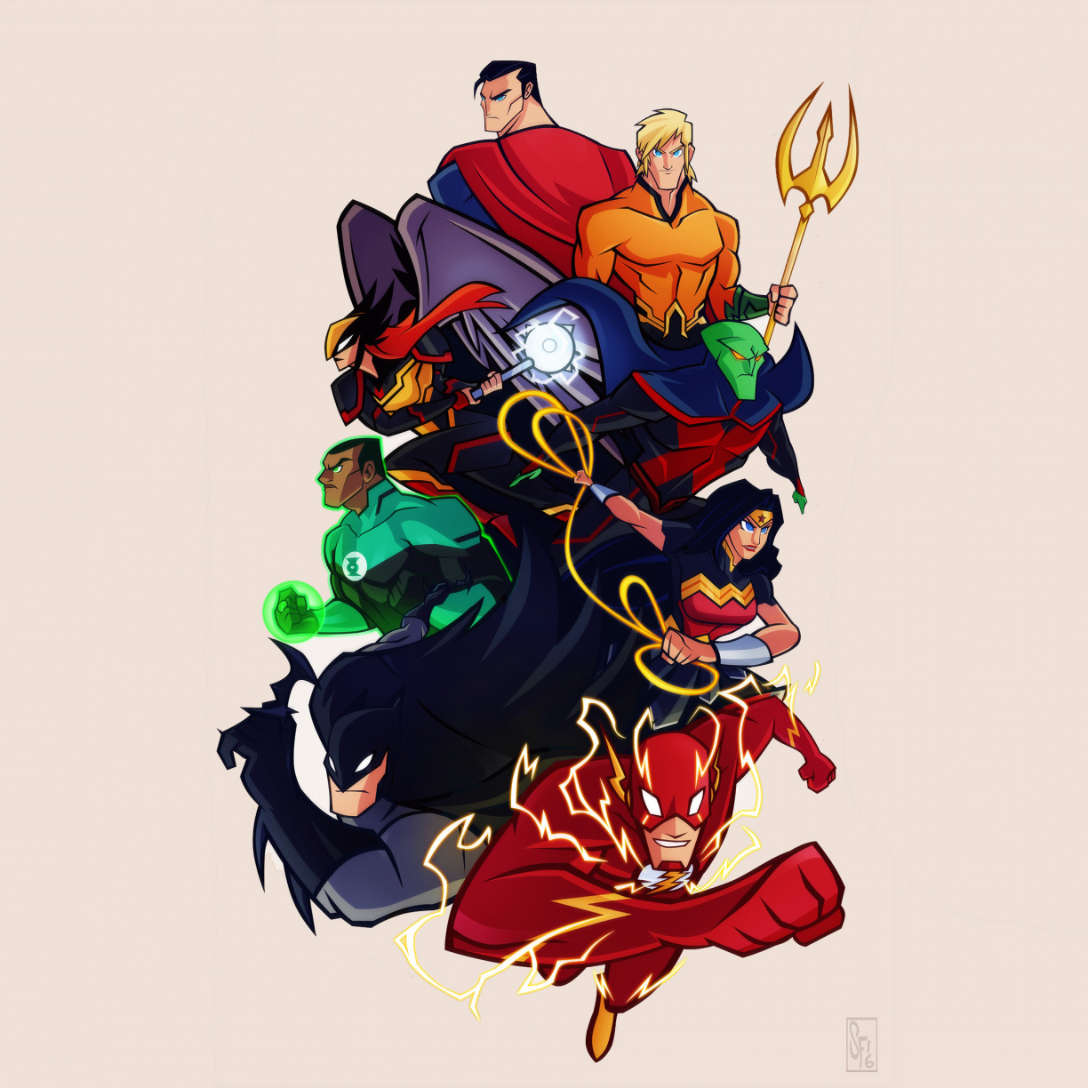 Justice League, Cartoon, Dc Comics, Artwork, Wallpaper - Justice League Animated Tattoo - HD Wallpaper 