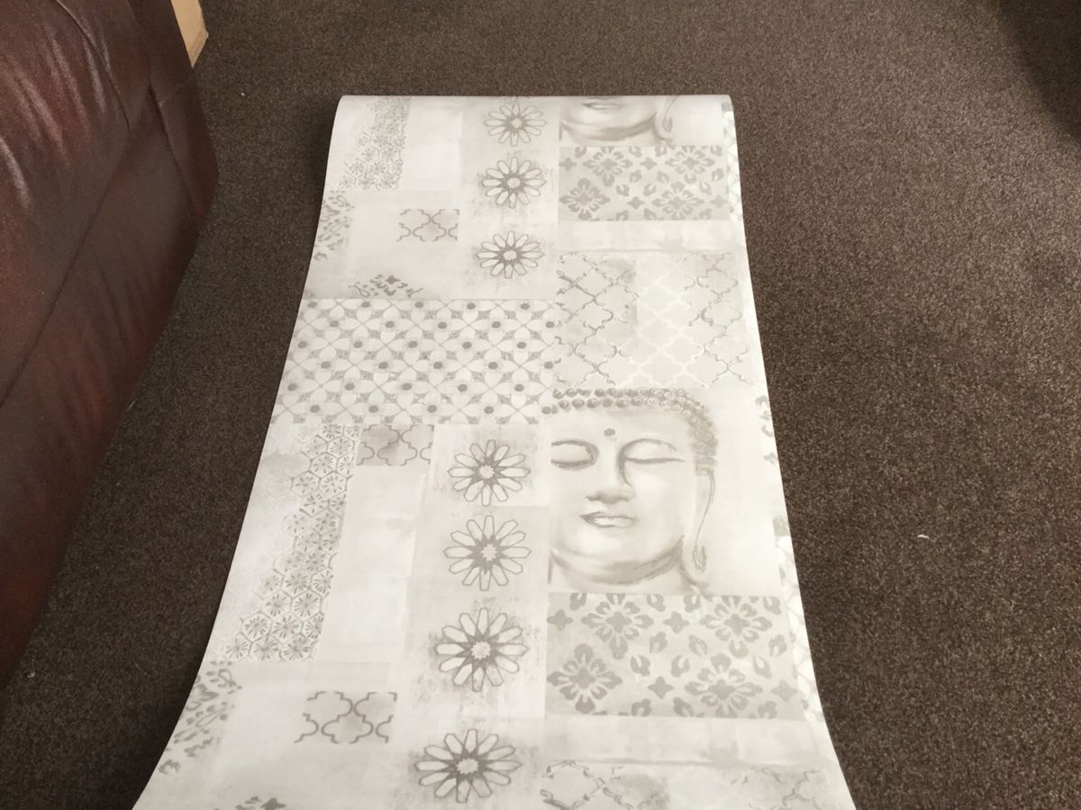New Wall Paper With Buddha And Silver Glitter - Leather - HD Wallpaper 