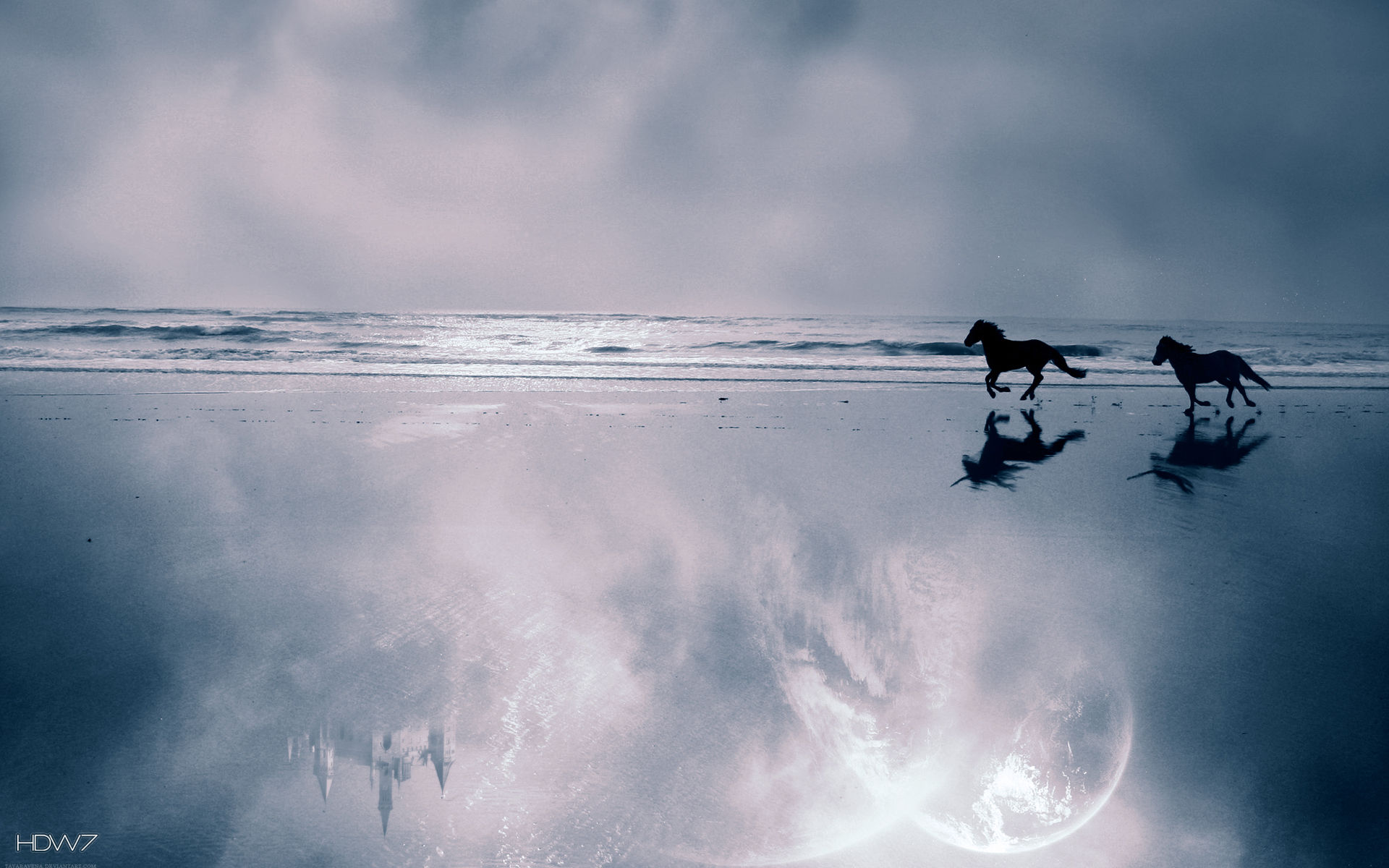 Fantasy Horses Running At The Beach Wallpaper - Horses Running In The Night - HD Wallpaper 