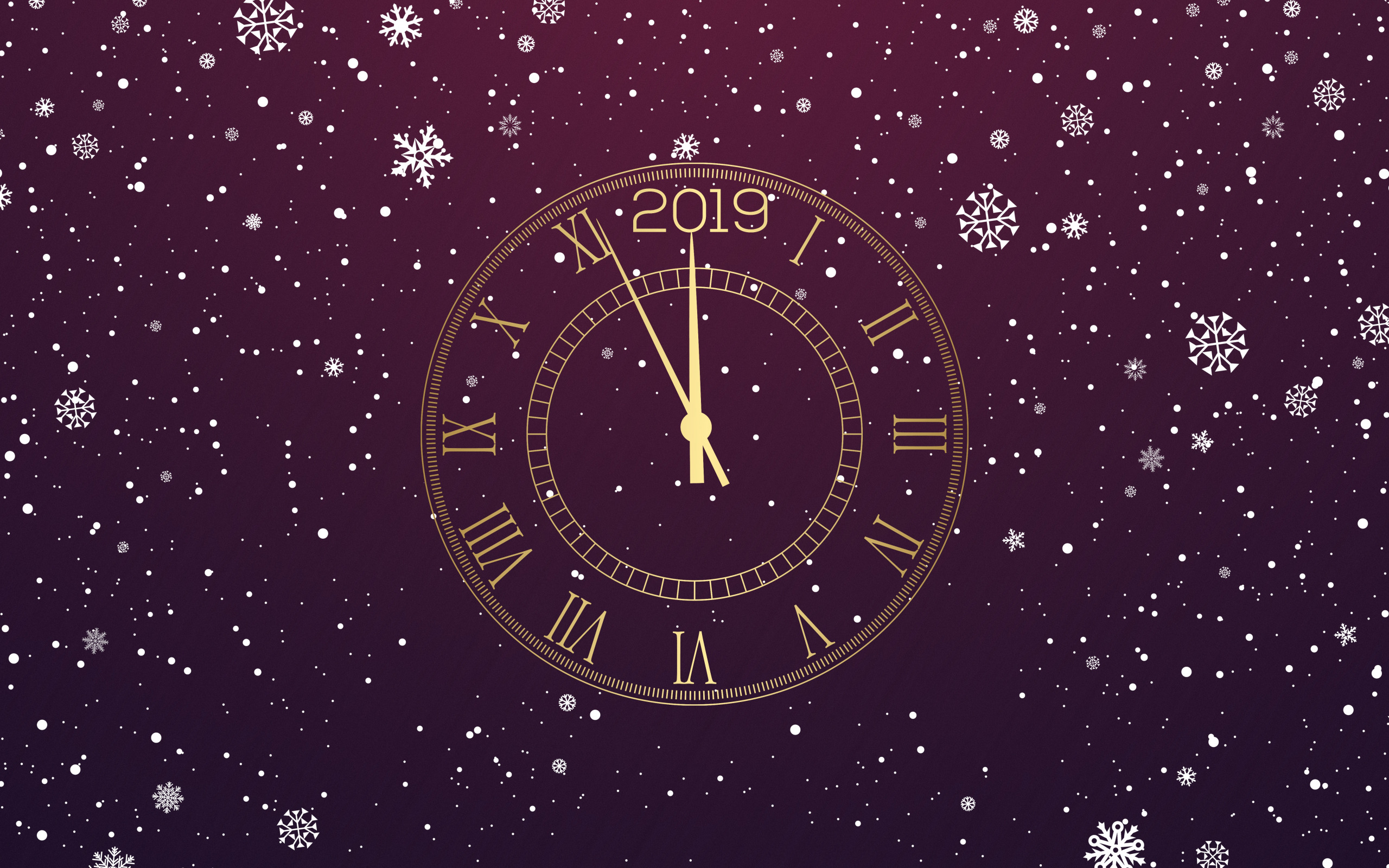 Happy New Year, Midnight, Time, Golden Clock, Purple - Snow Christmas Background Hd - HD Wallpaper 