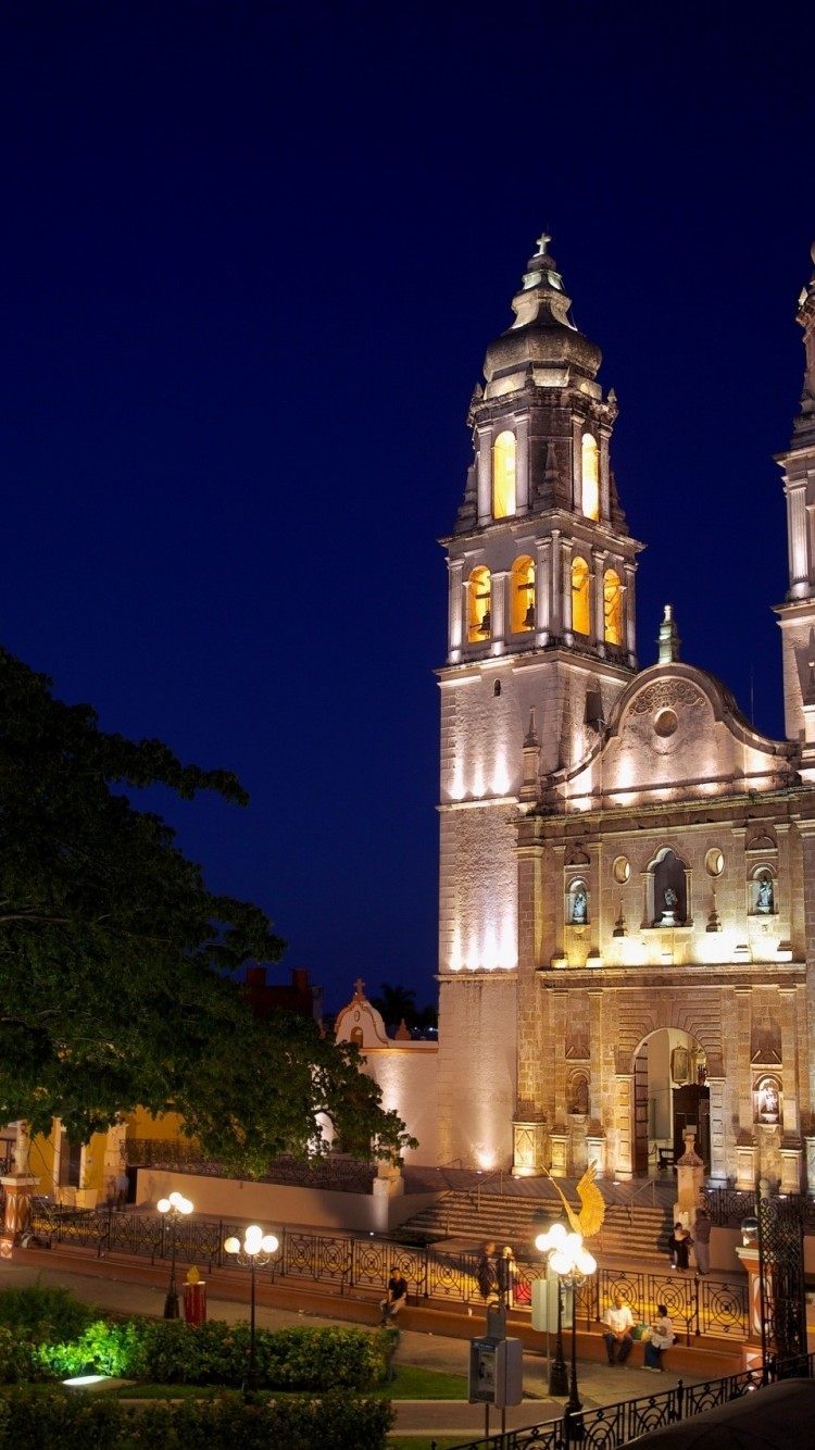 Mexico, Cathedral, Night, Lights, Architecture, Tree - HD Wallpaper 