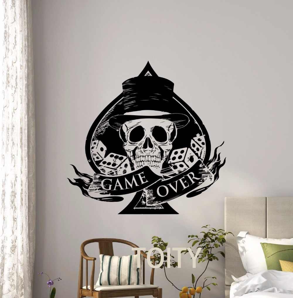 Game Over Poker Skull Wall Decal Spade Cards Dice Vinyl - Game Over Poker Skull Hd - HD Wallpaper 