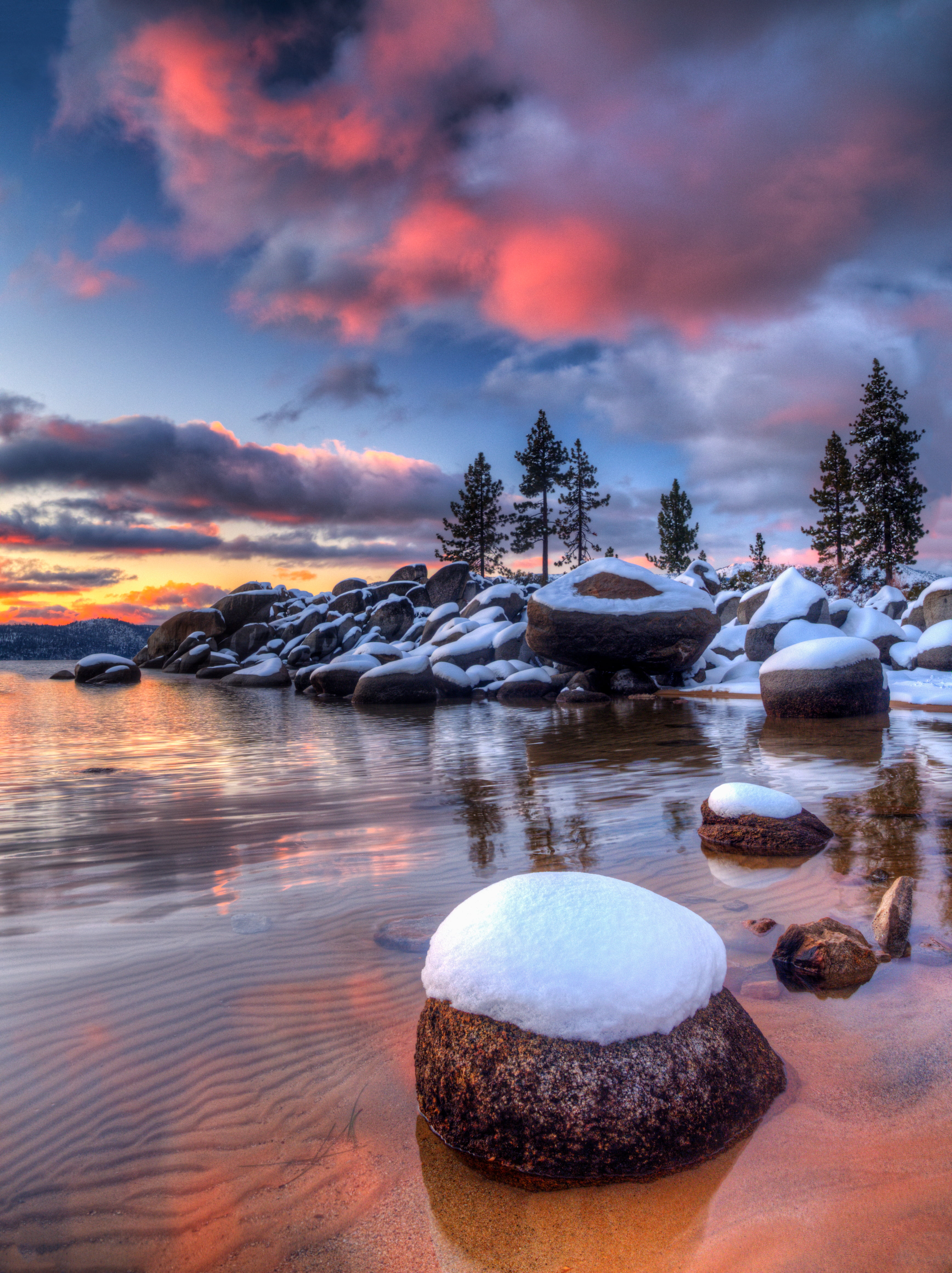 Lake Tahoe Winter Sunset - HD Wallpaper 