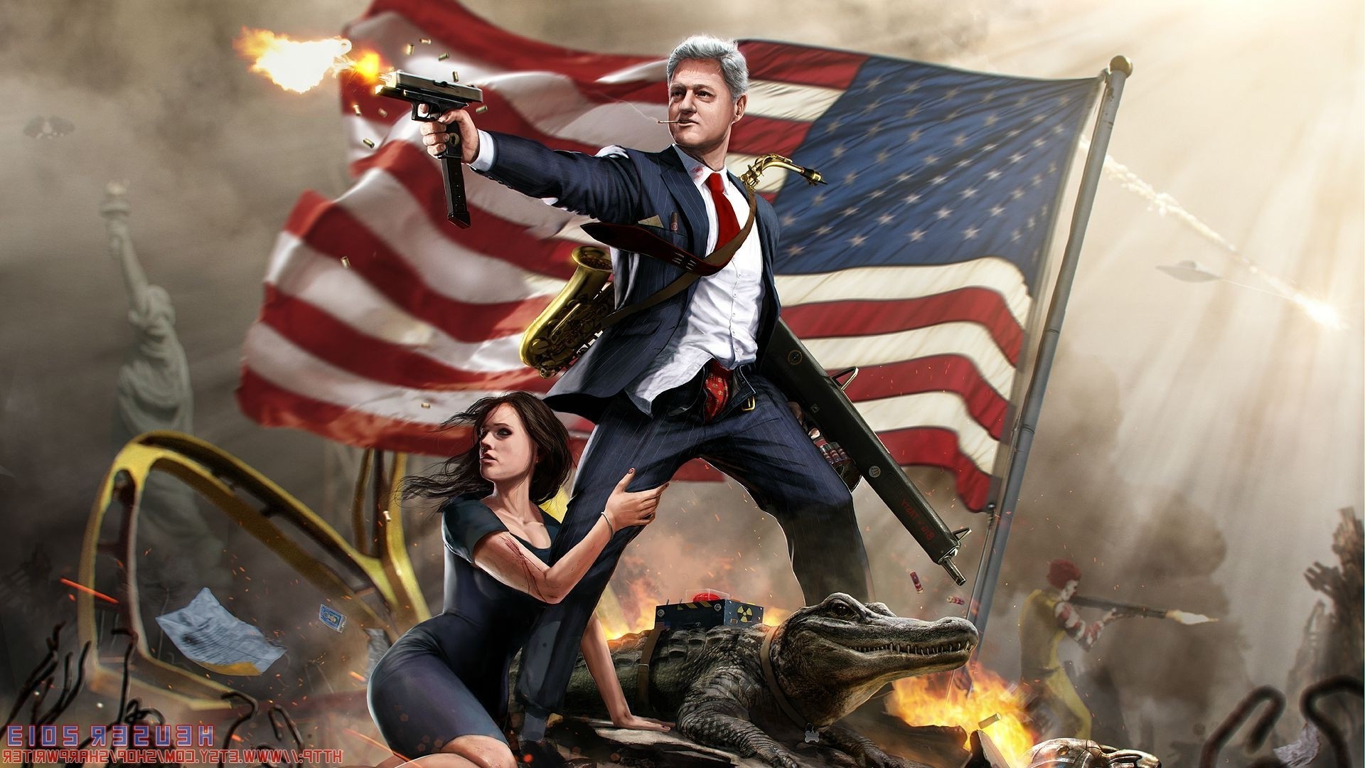 Humor, Bill Clinton, Usa Wallpapers Hd / Desktop And - Bill Clinton Art - HD Wallpaper 