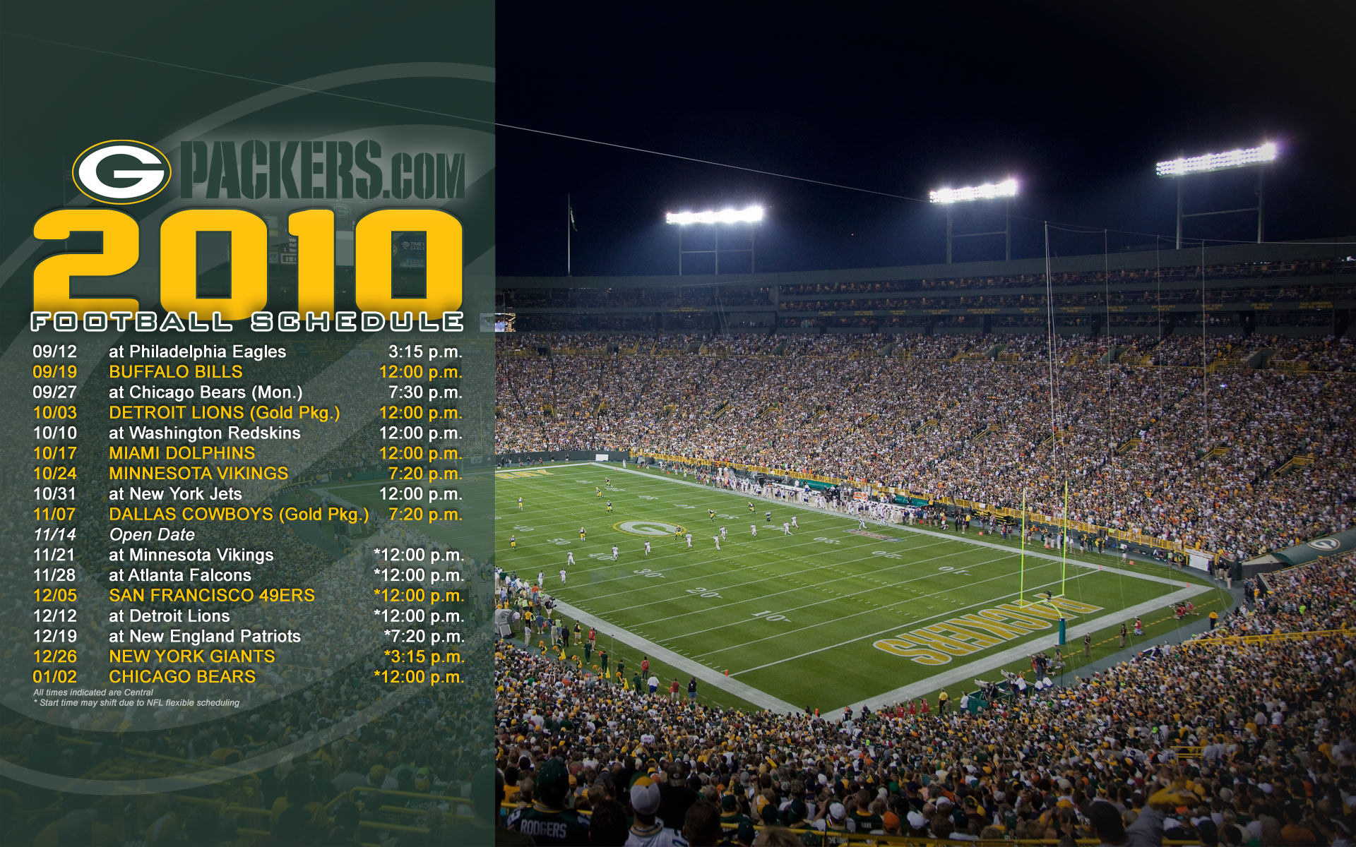 Packers Com Wallpapers - Green Bay Packers 2010 Schedule - HD Wallpaper 