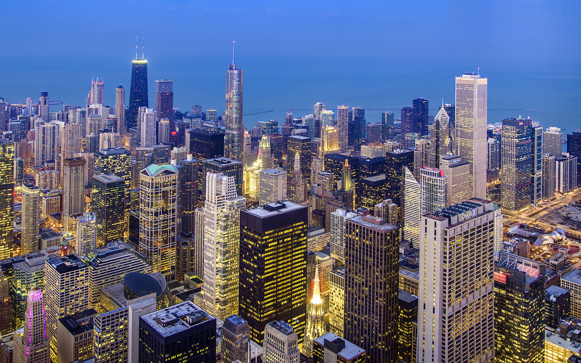 Wallpaper Chicago City Top View, Illinois, Usa, Evening, - Chicago - HD Wallpaper 