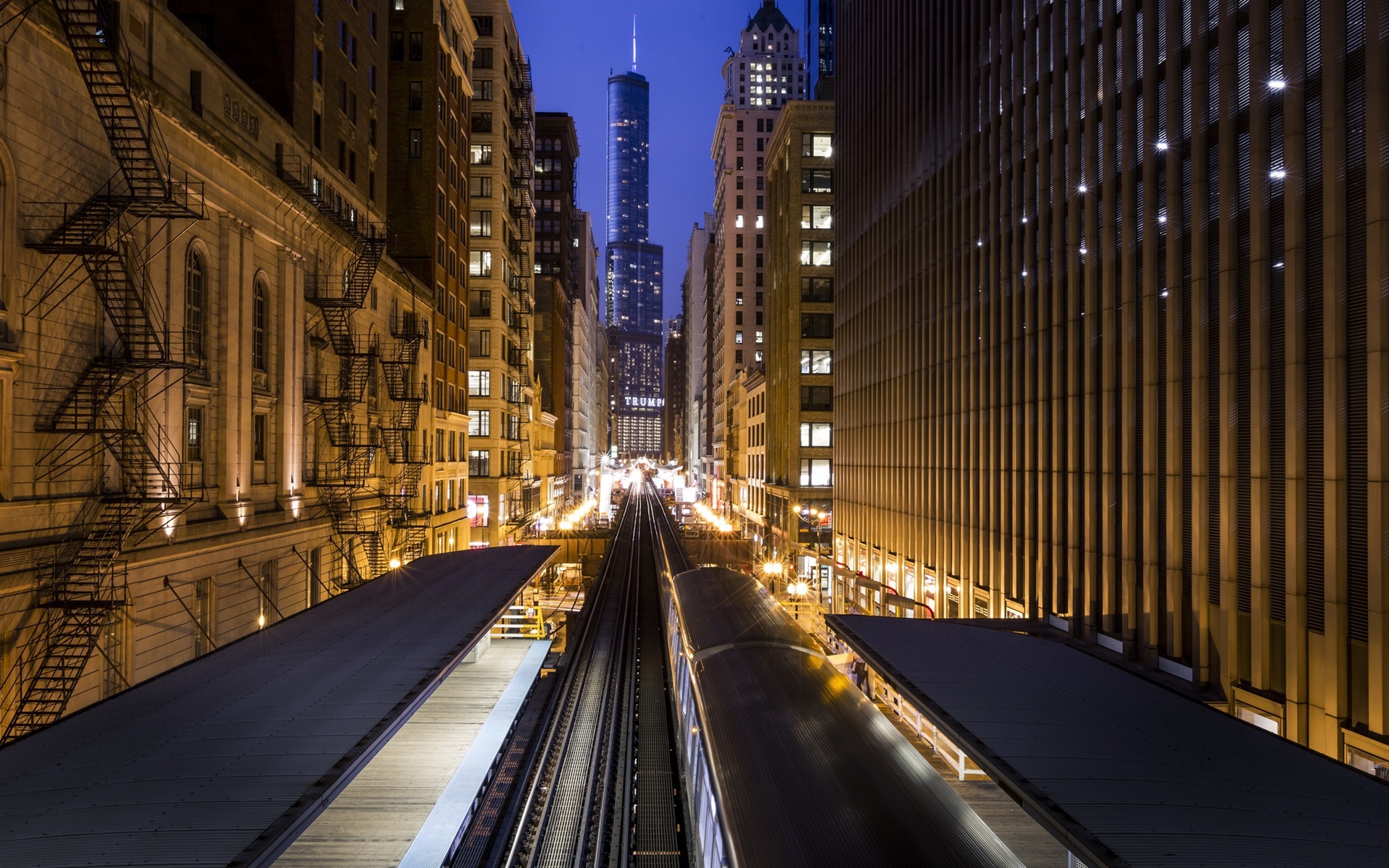 Wallpaper Usa, Chicago, City, Buildings, Metro, Night, - Chicago - HD Wallpaper 