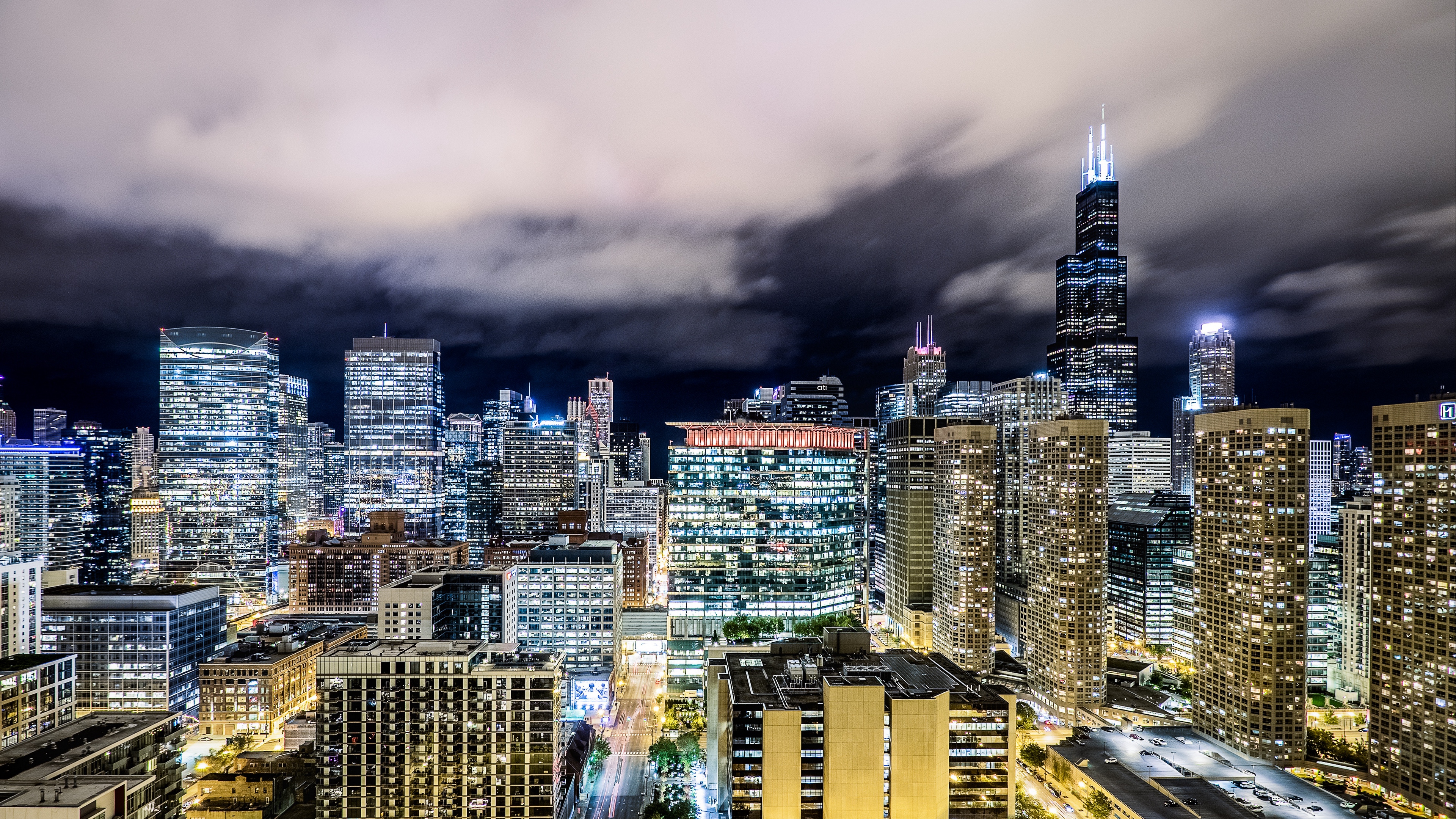 Wallpaper Chicago, Night City, Skyscrapers, Exposition - HD Wallpaper 