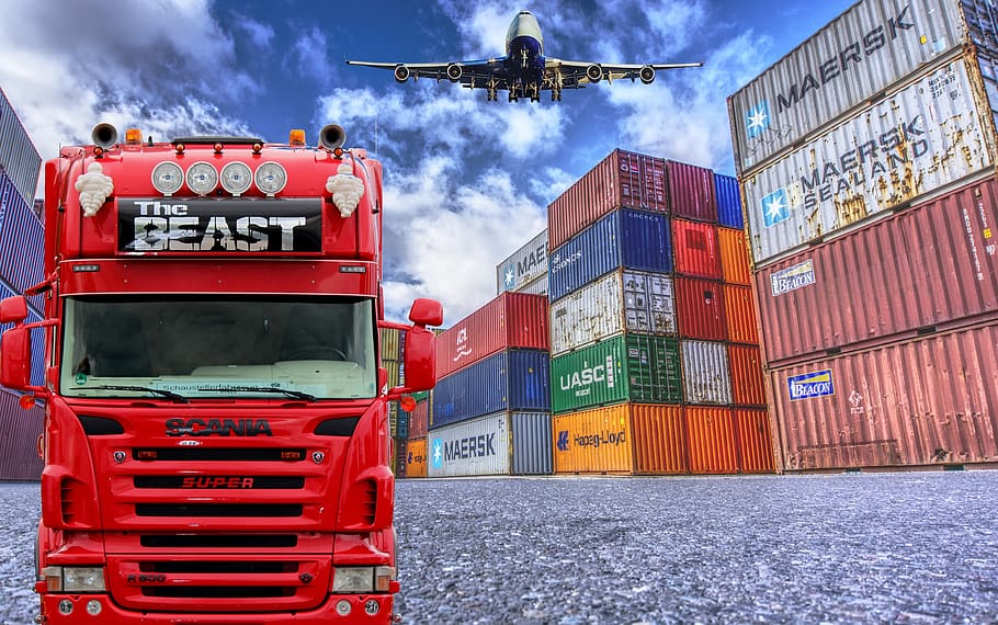 Logistics, Truck, Container, Plane, Shipping, Supply, - Container - HD Wallpaper 