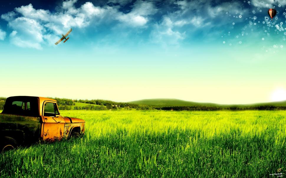 Dream Of Green Pastures And Old Trucks Wallpaper,dream - Wipro Core 2 Duo Laptop Price - HD Wallpaper 