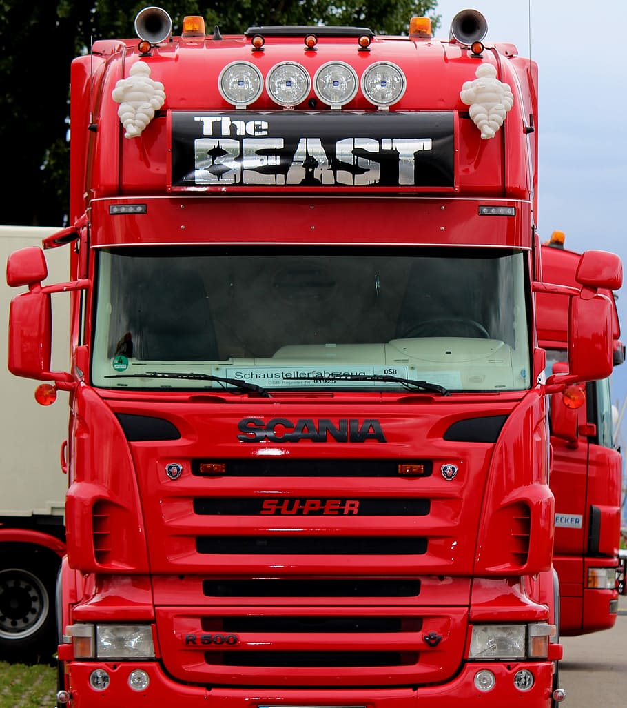 Red Scania Semi Truck, Front View, Vehicle, Transport, - Scania Hd Front View - HD Wallpaper 
