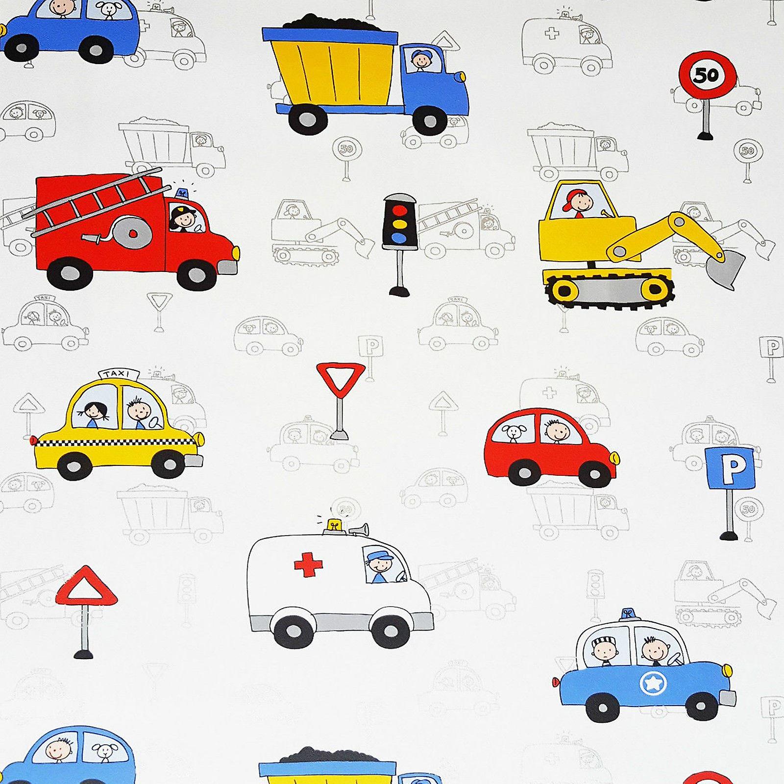 Kids City Traffic White Metallic Wallpaper Trucks Cars - Kids Transport - HD Wallpaper 