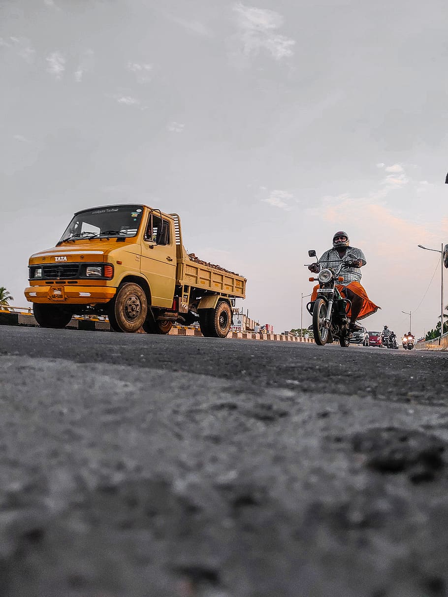 Worms Eye View Photography Of Man Driving Motorcycle - Pickup Truck - HD Wallpaper 
