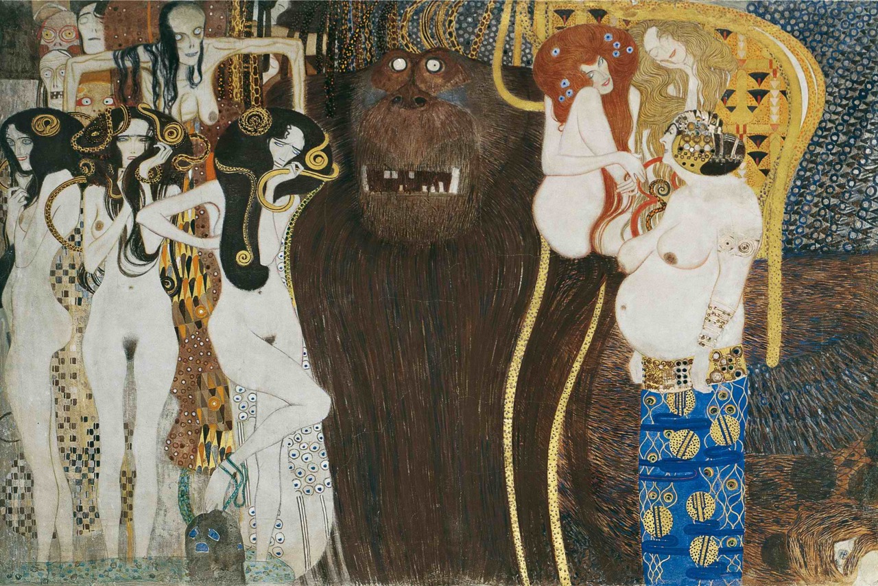 The Kiss Klimt Wallpaper Images Free Download - Beethoven Frieze The Hostile Powers - HD Wallpaper 