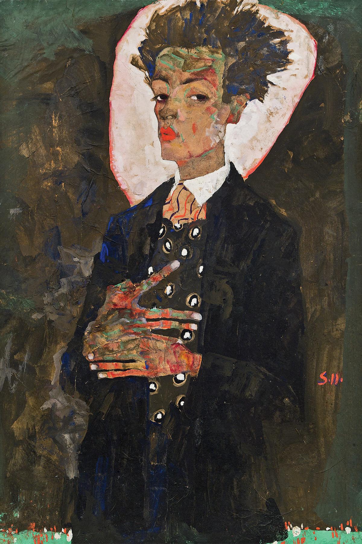 Egon Schiele Self Portrait With Peacock Waistcoat - HD Wallpaper 
