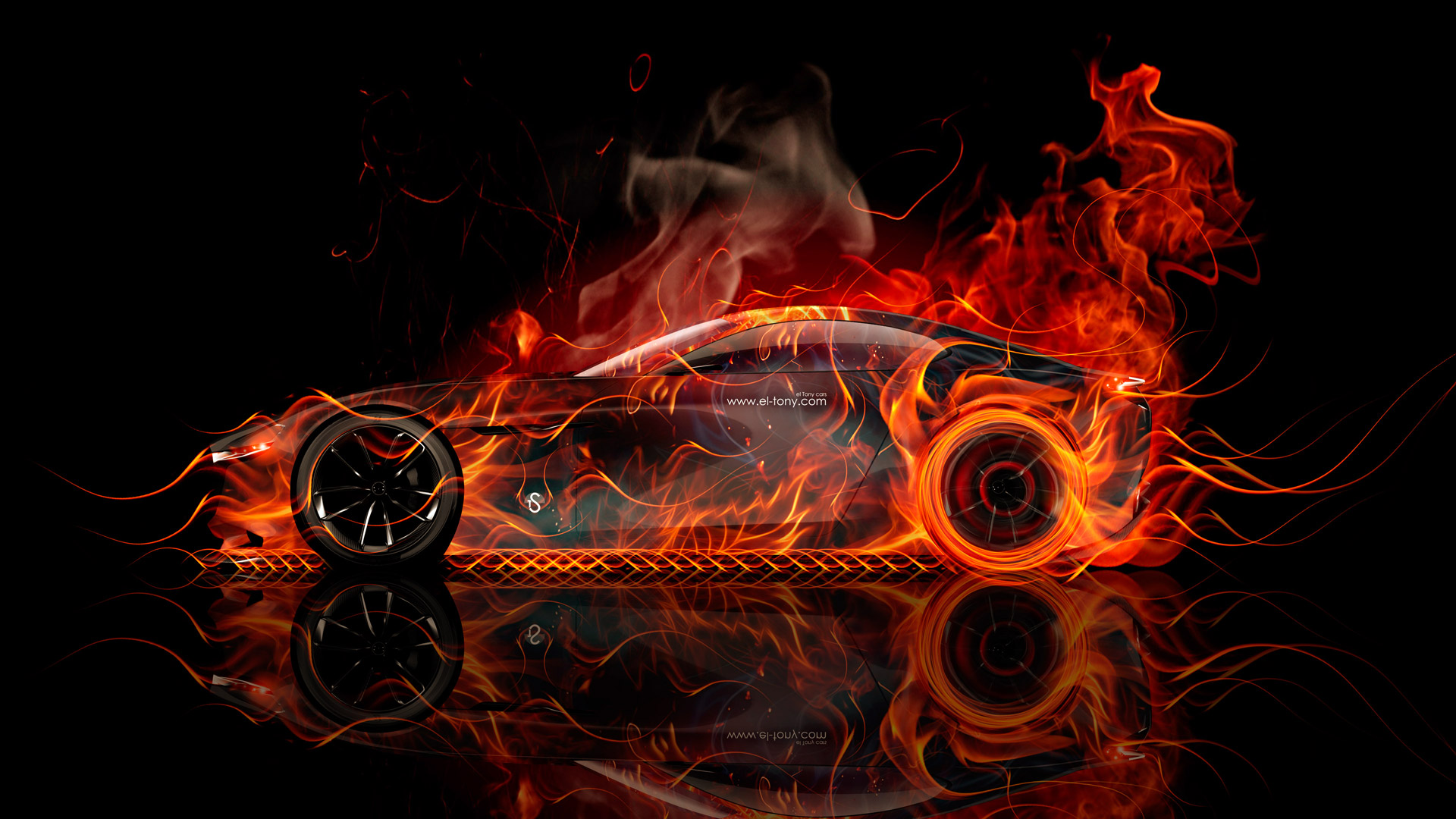Bugatti Vision On Fire - HD Wallpaper 