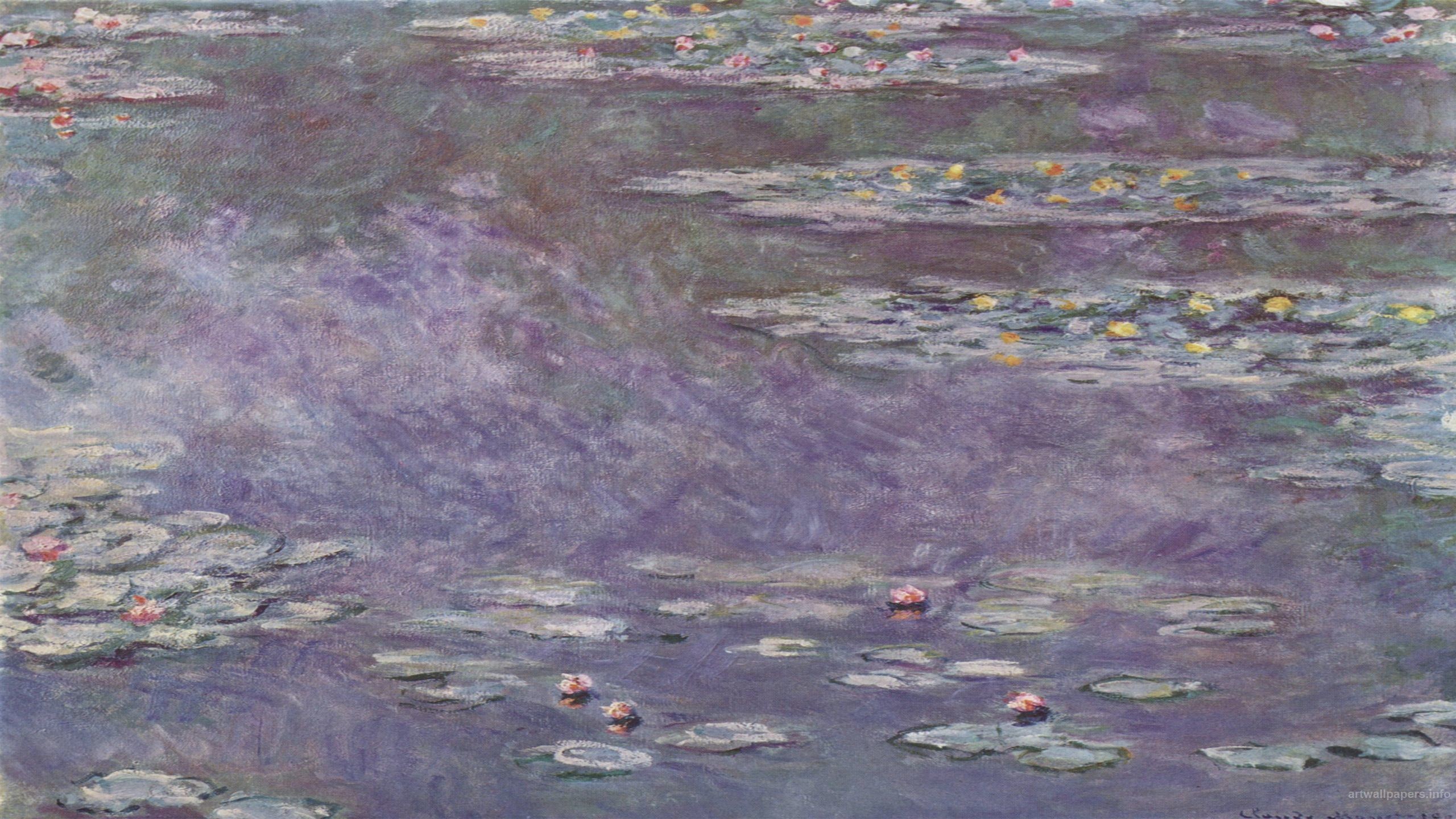 2560x1440, Claude Monet Wallpaper - Monet Purple Water Lilies - HD Wallpaper 