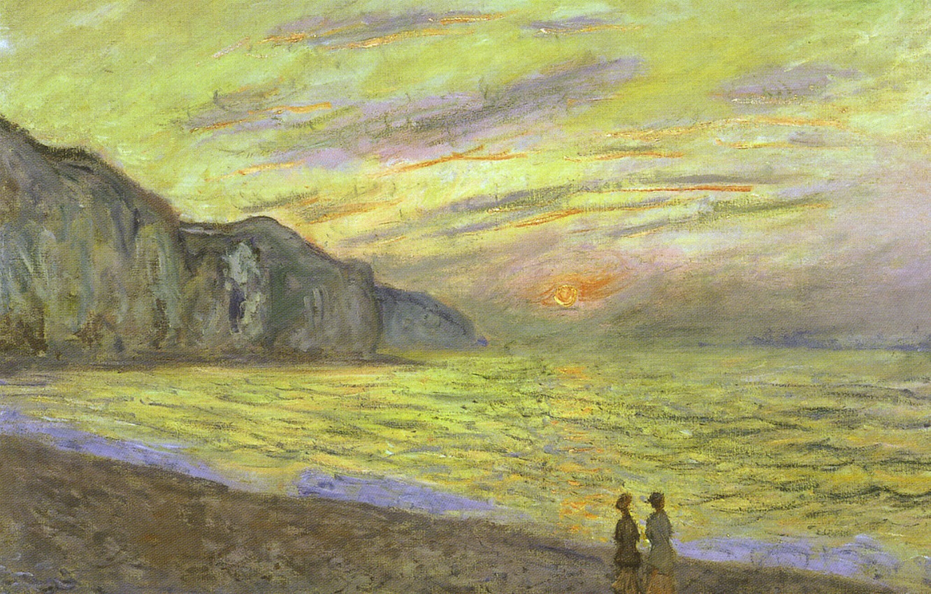 Photo Wallpaper Landscape, Picture, Claude Monet, Sunset - Impressionist Paintings Beach Monet - HD Wallpaper 