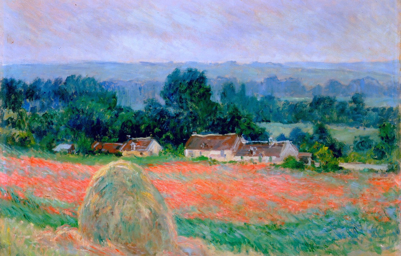 Photo Wallpaper France, Stack, Hay, Painting, Art, - High Resolution Claude Monet Paintings - HD Wallpaper 