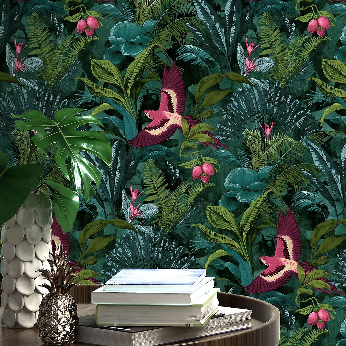 Portfolio Xii Tropical Rainforest Wallpaper Multi Rasch - Tropical Bird Wall Paper - HD Wallpaper 