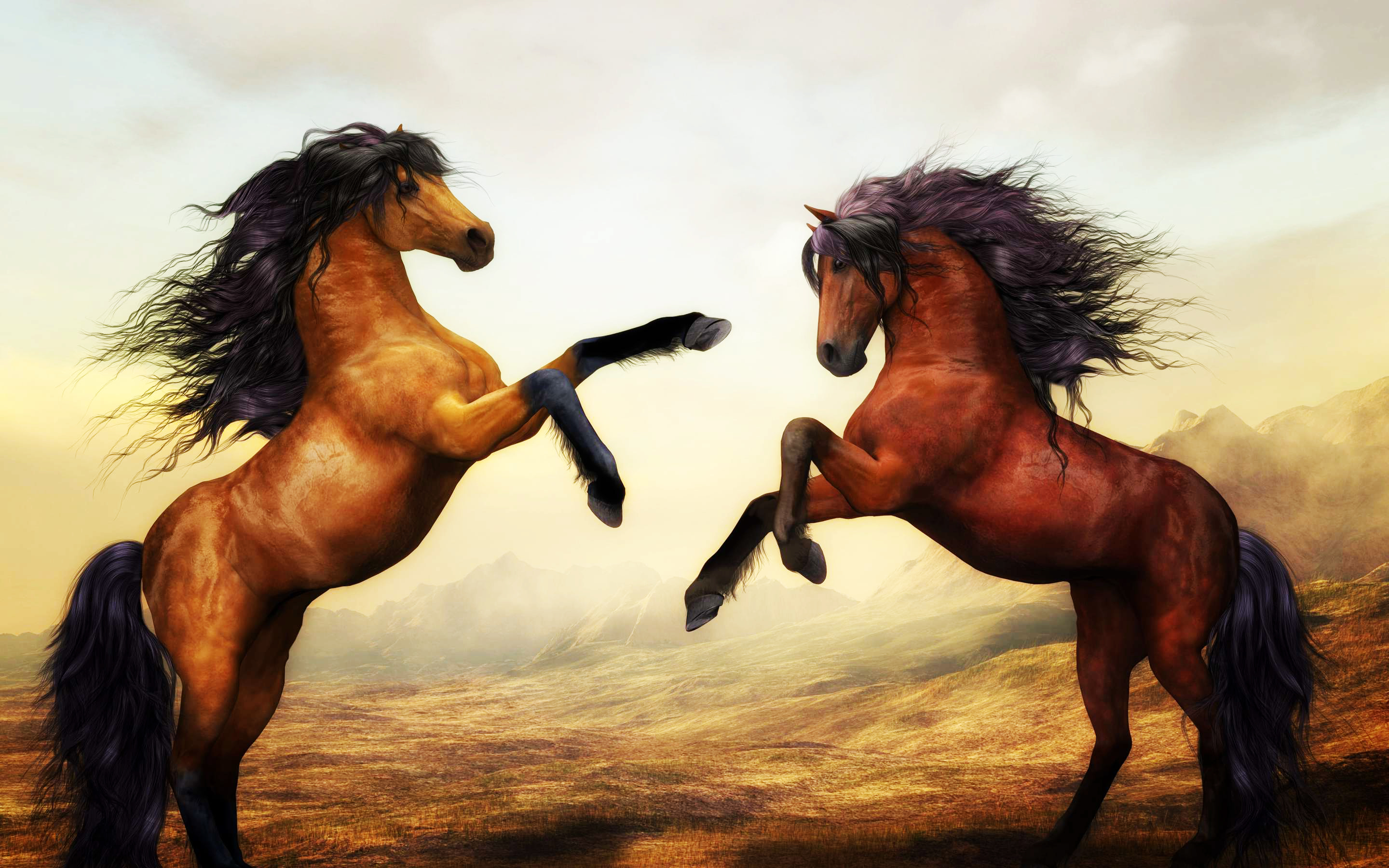 Wild Stallions - Painting - HD Wallpaper 