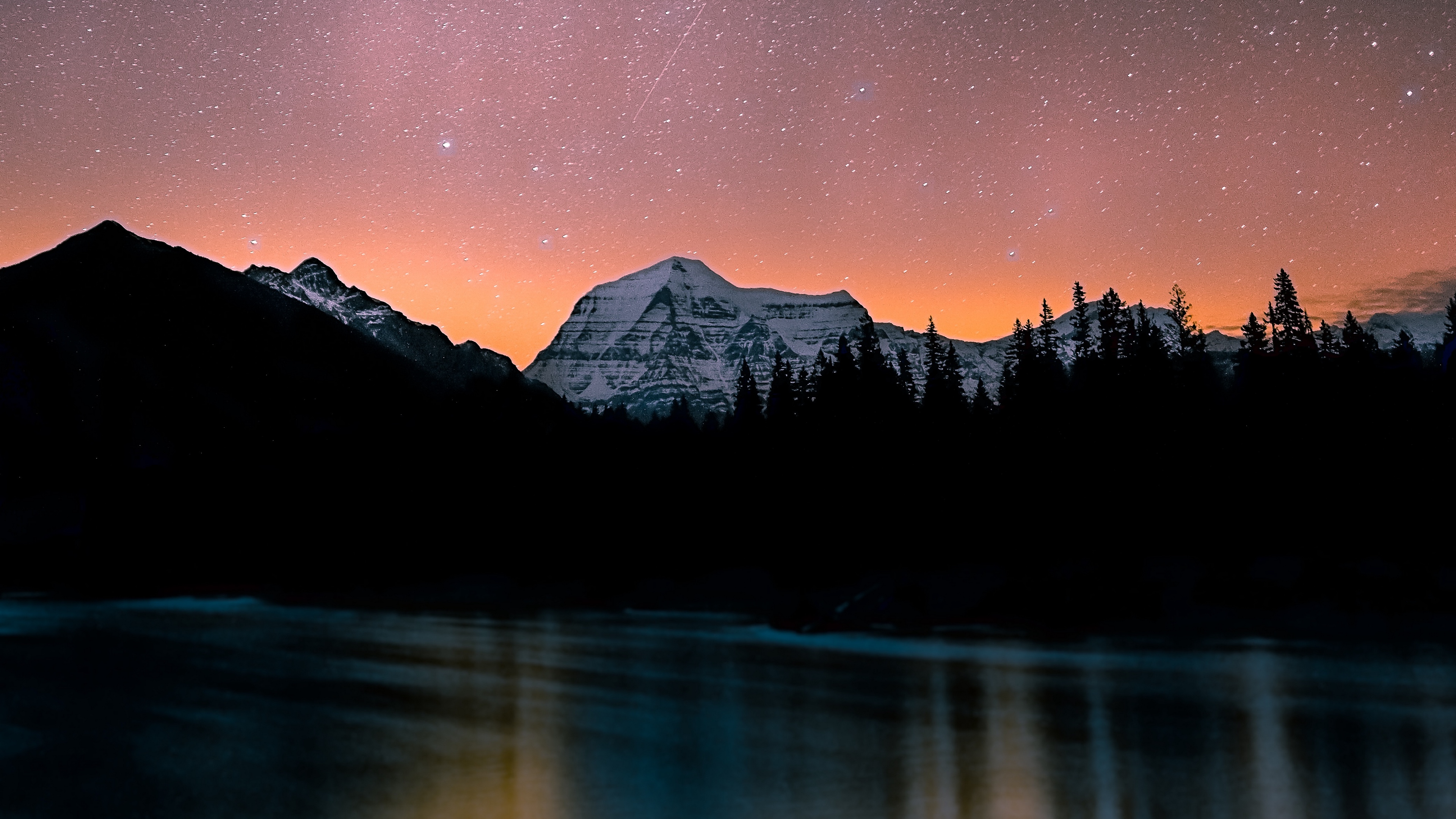 Wallpaper Lake, Mountains, Night, Starry Sky, Dark, - Dark Landscape - HD Wallpaper 