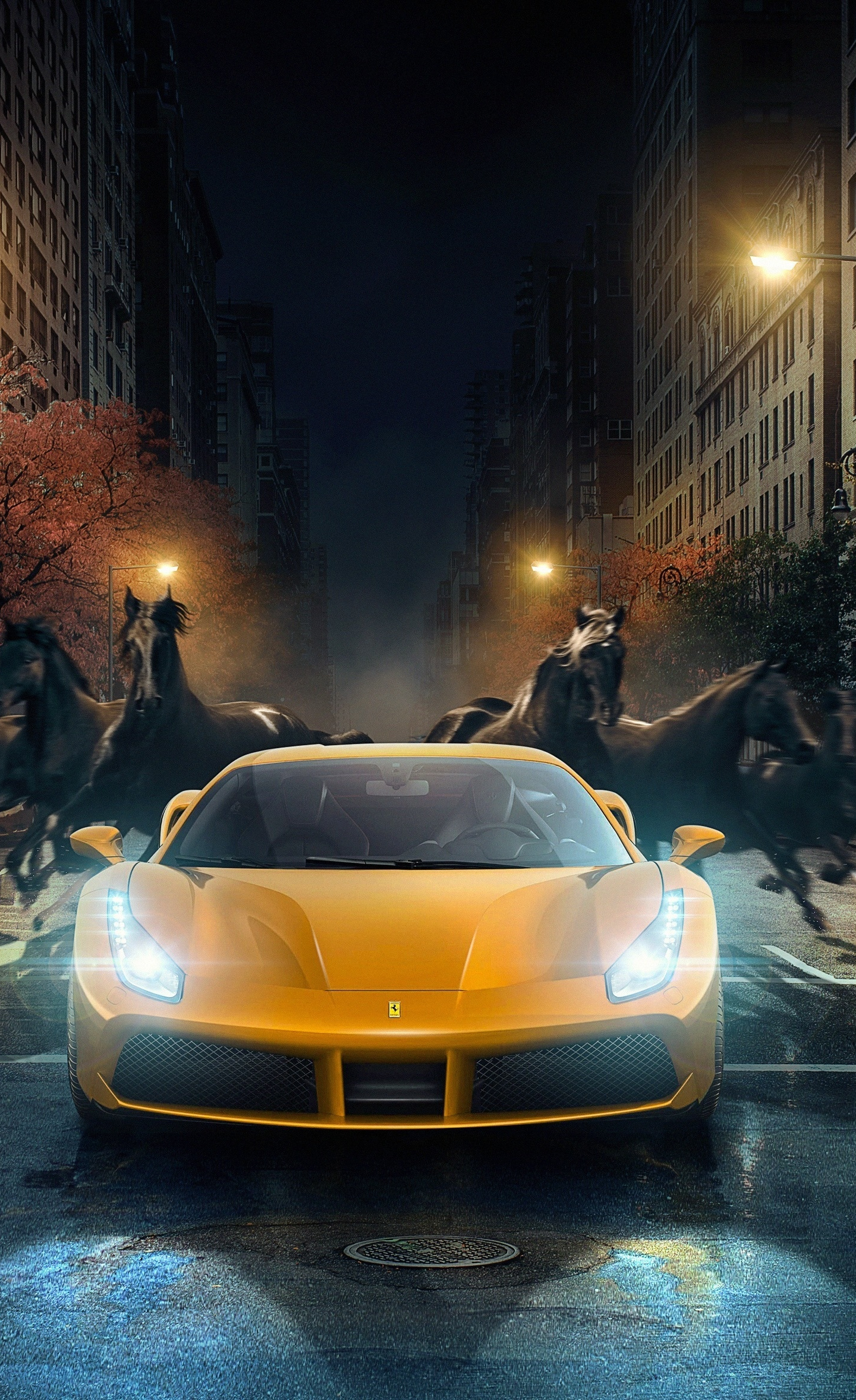 Ferrari 488 Gtb, Digital Art, Horses, Wallpaper - Ferrari 488 Gtb Yellow - HD Wallpaper 