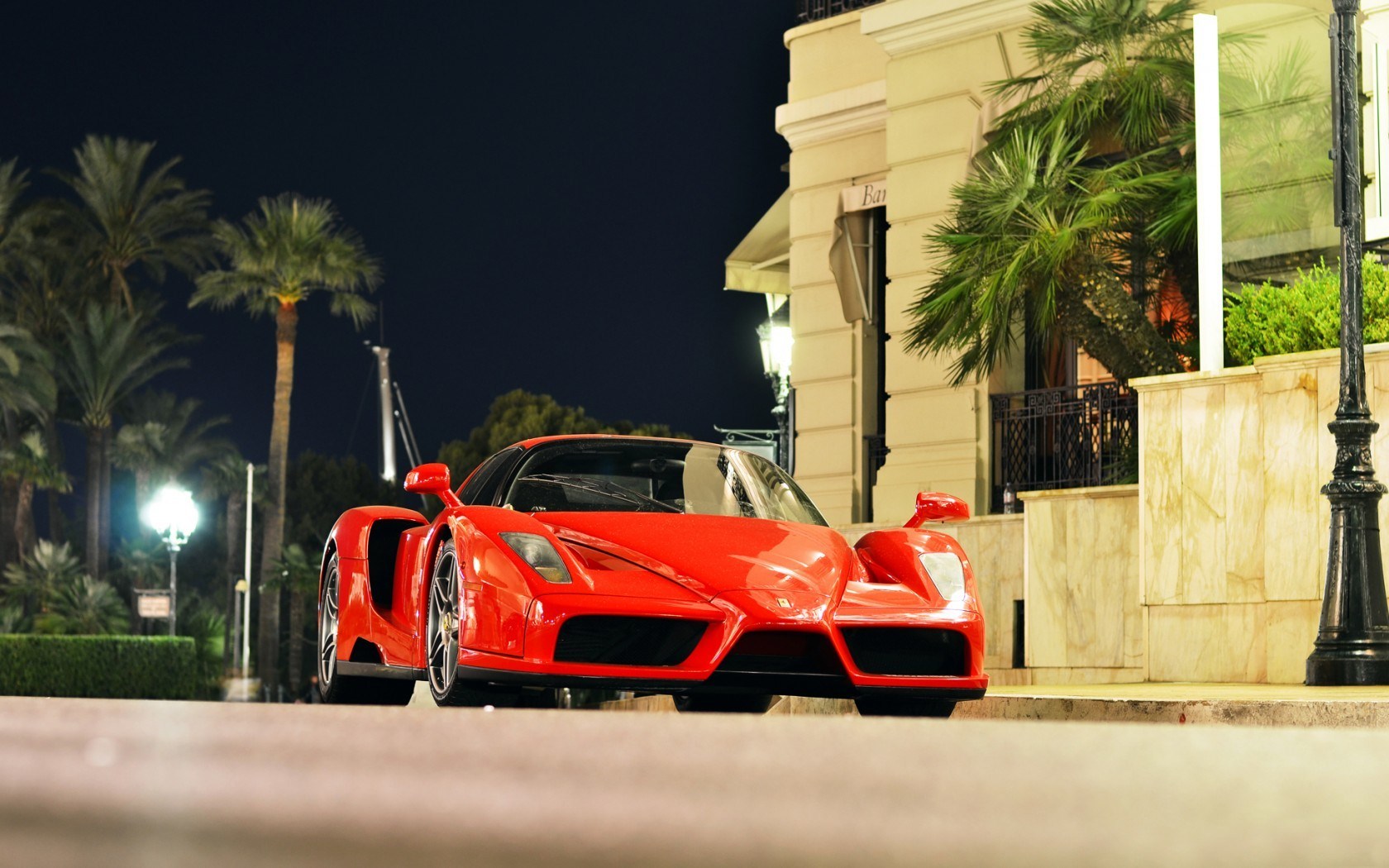 Red Ferrari Enzo City Monaco Night - HD Wallpaper 