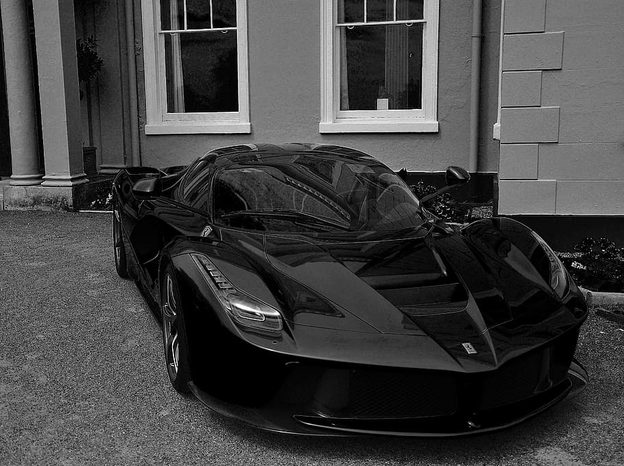 Grayscale Photography Of Ferrari Laferrari Coupe, Supercar, - Black And Whit Super Cars - HD Wallpaper 