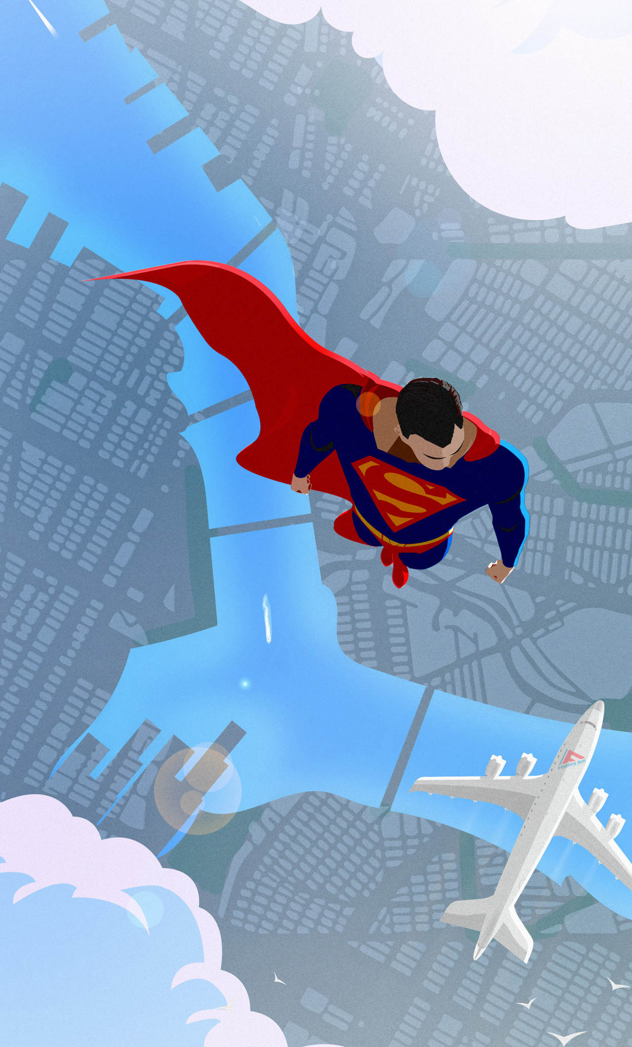 Superman In Birds Eye View - HD Wallpaper 