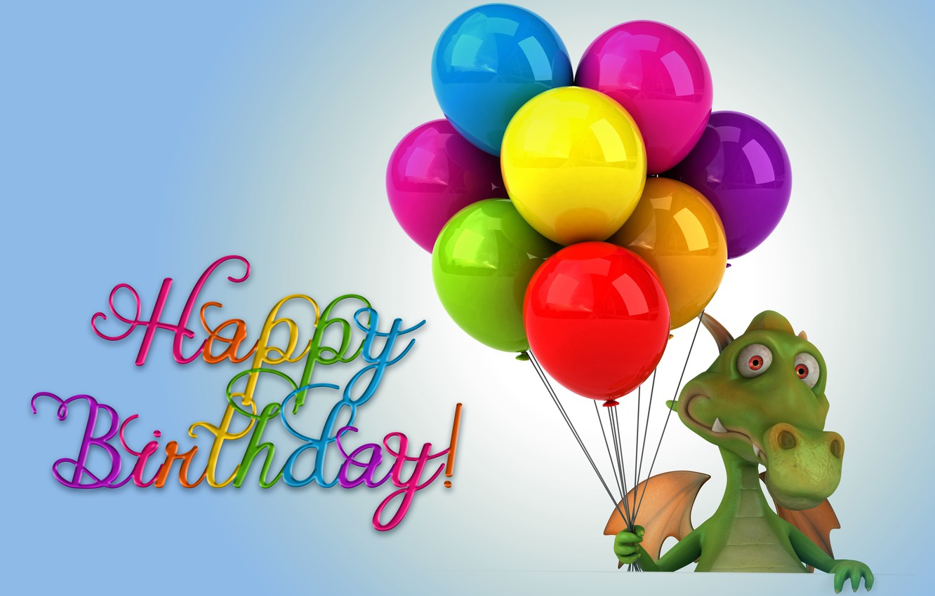 Photo Wallpaper Balls, Dragon, Colorful, Dragon, Funny, - Happy Birthday Silly Balloons - HD Wallpaper 