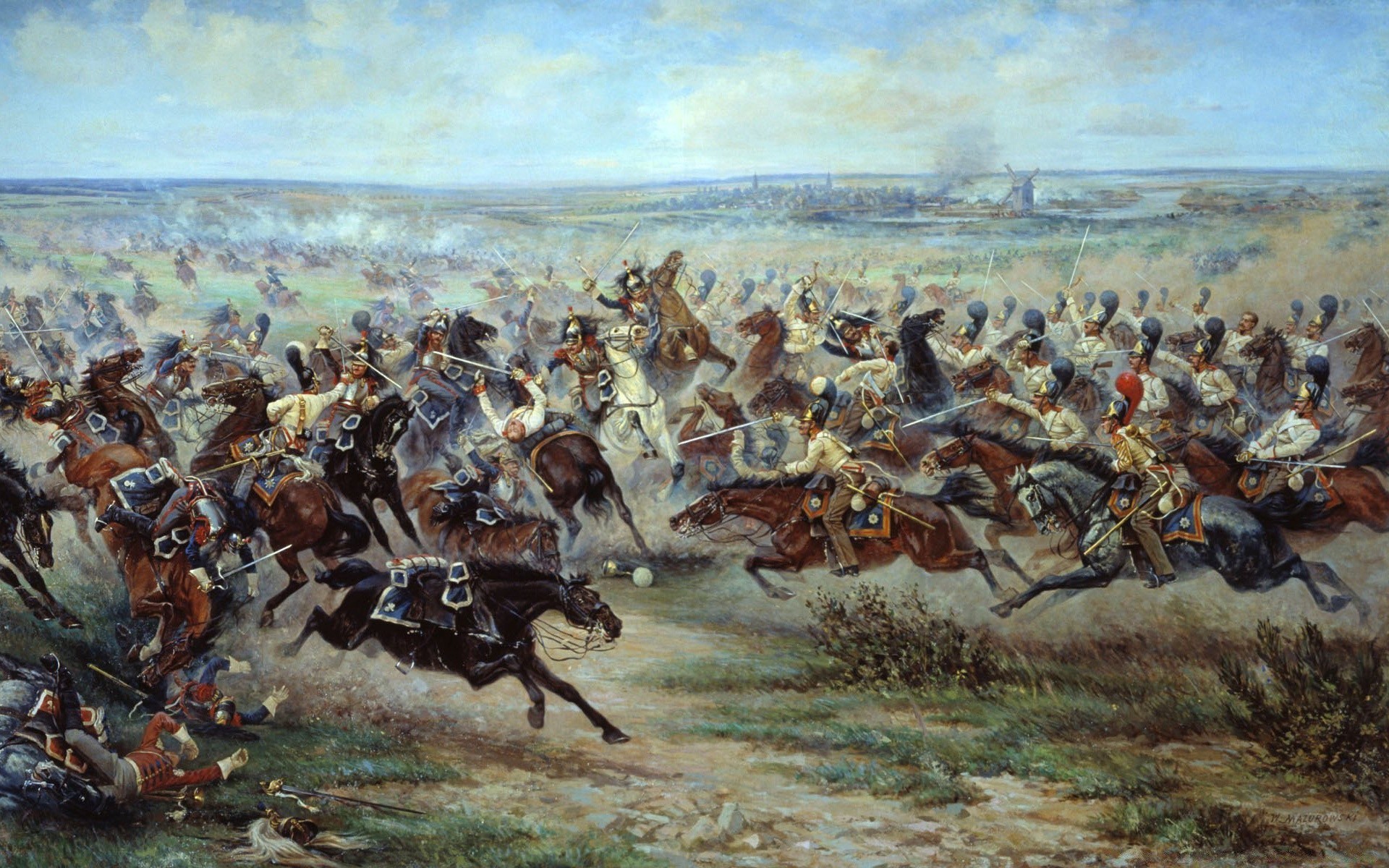 Drawings Group Cavalry Combat Adult Mammal Weapon Many - Battle Of Friedland Russian Army - HD Wallpaper 