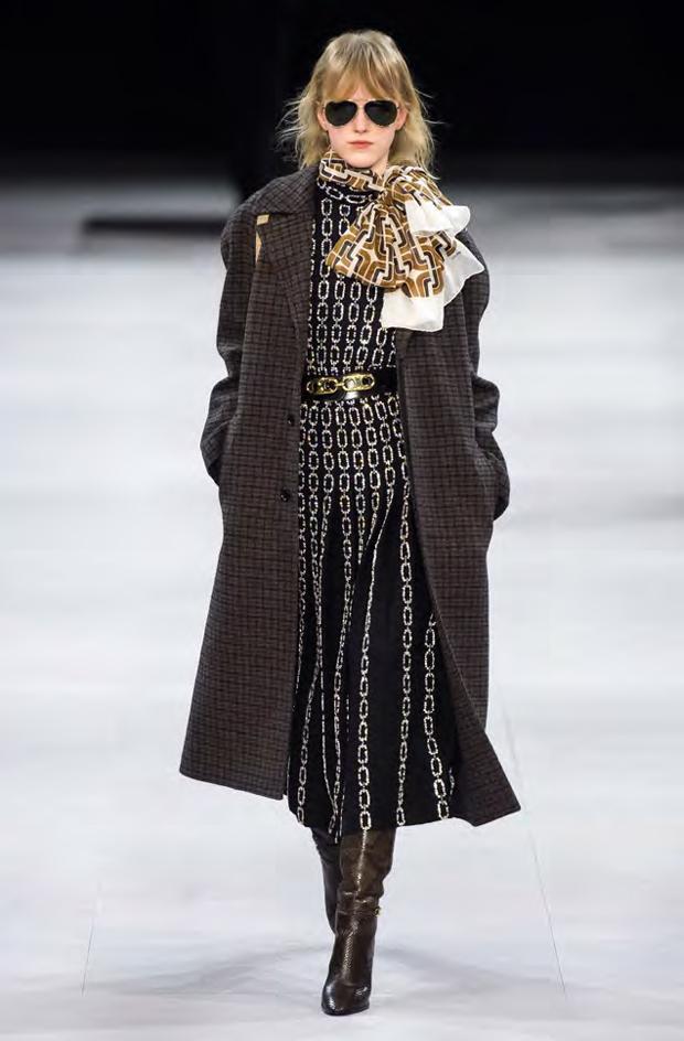 Woman Wears A Houndstooth Duster Coat And White Silk - Celine Runway Fall 2019 - HD Wallpaper 