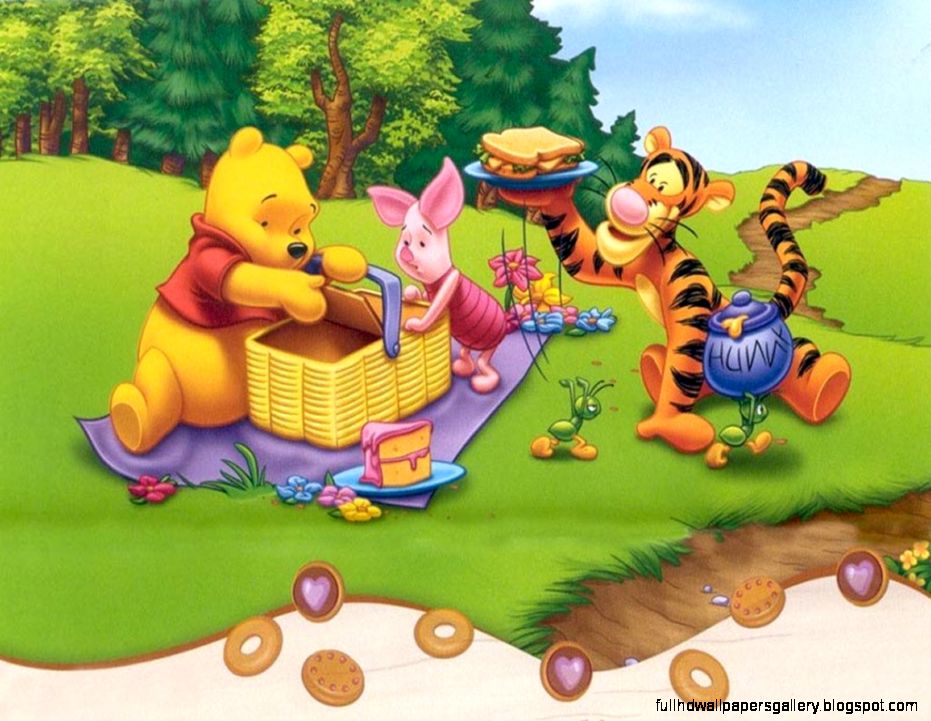 Download Winnie Pooh Wallpaper Cute 3411 Desktop Wallpapers - Winnie The Pooh Picnic Scene - HD Wallpaper 