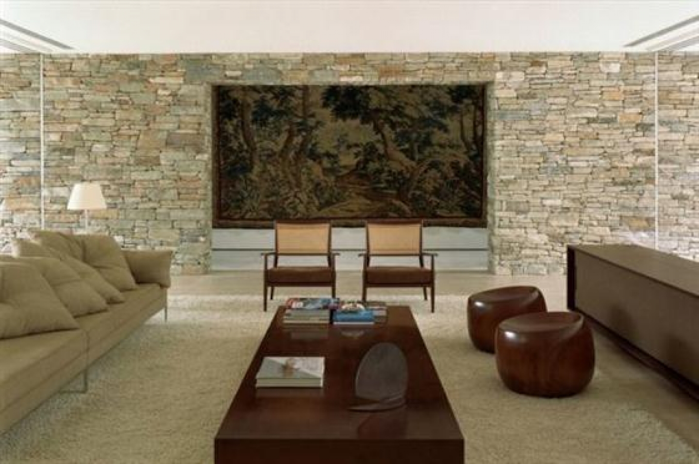 Stone Wall Living Room Design - HD Wallpaper 