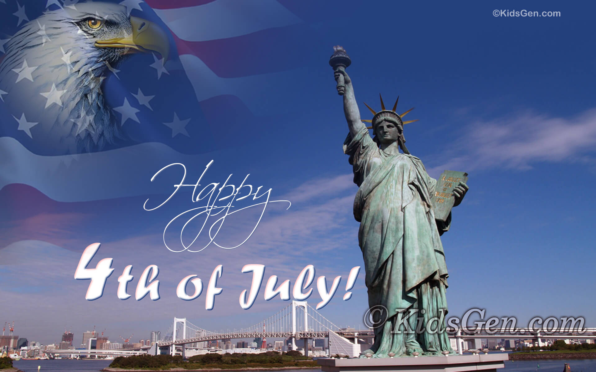 4th Of July Desktop Free Wallpapers - Happy 4th Of July Lady Liberty - HD Wallpaper 
